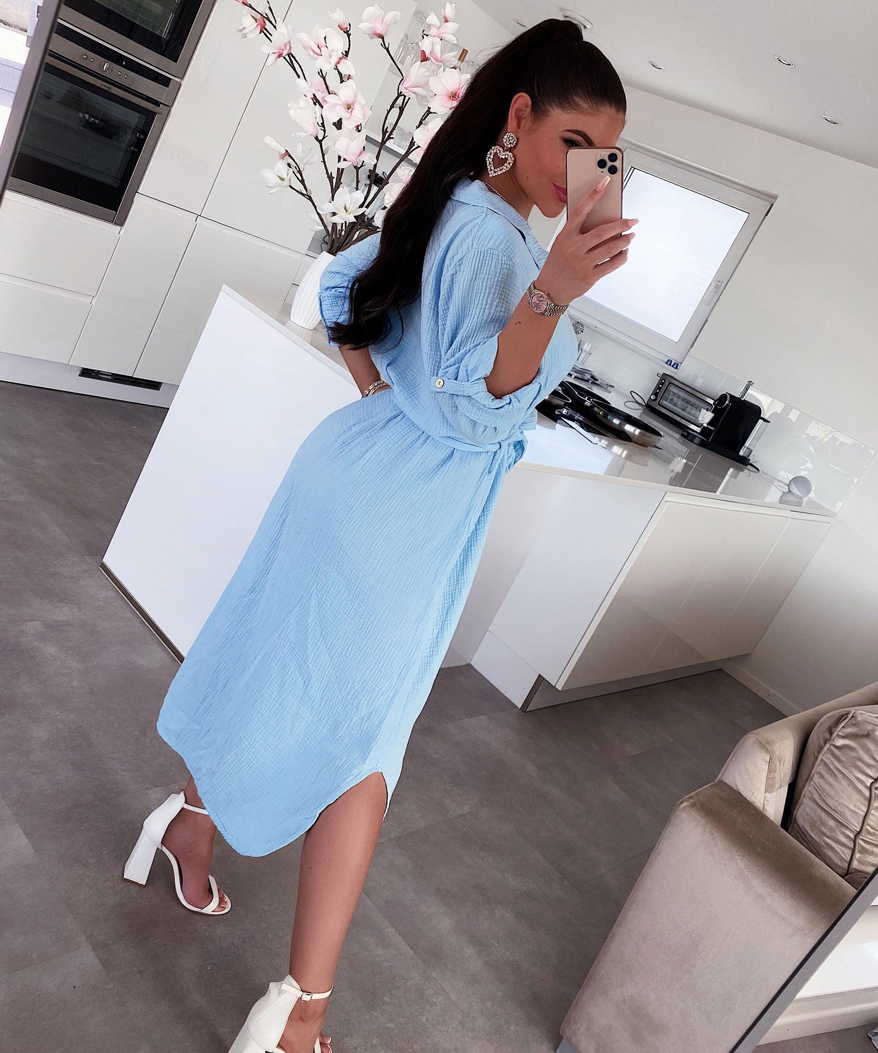 Musselin Kleid Elena Lang Hellblau