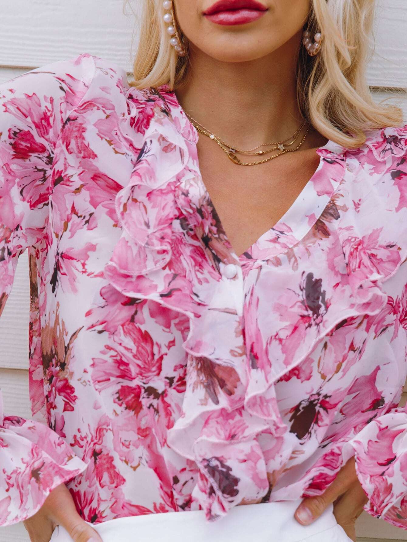 EMERY ROSE Top mit Raffungsaum und Blumen Muster