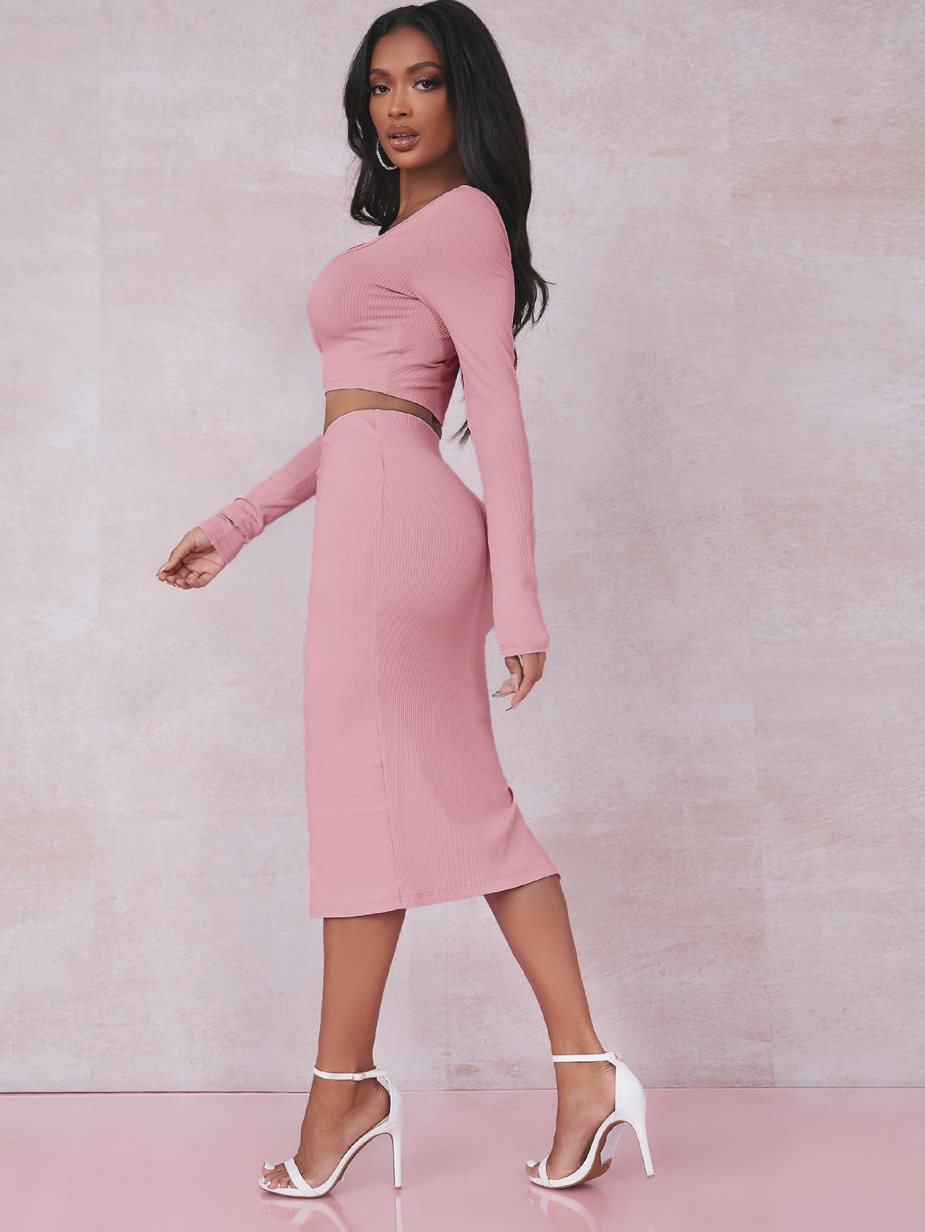 Crop T-Shirt & Rock Set mit Schlitz