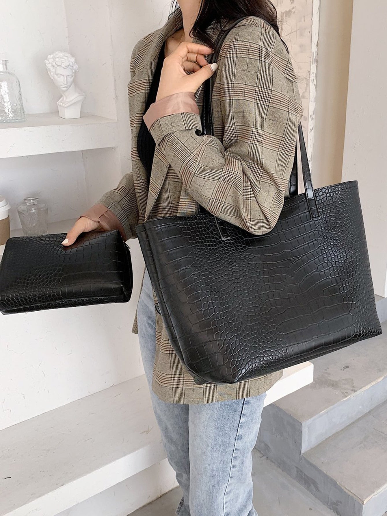 Tragetasche mit Krokodil Prägung, großer Kapazität