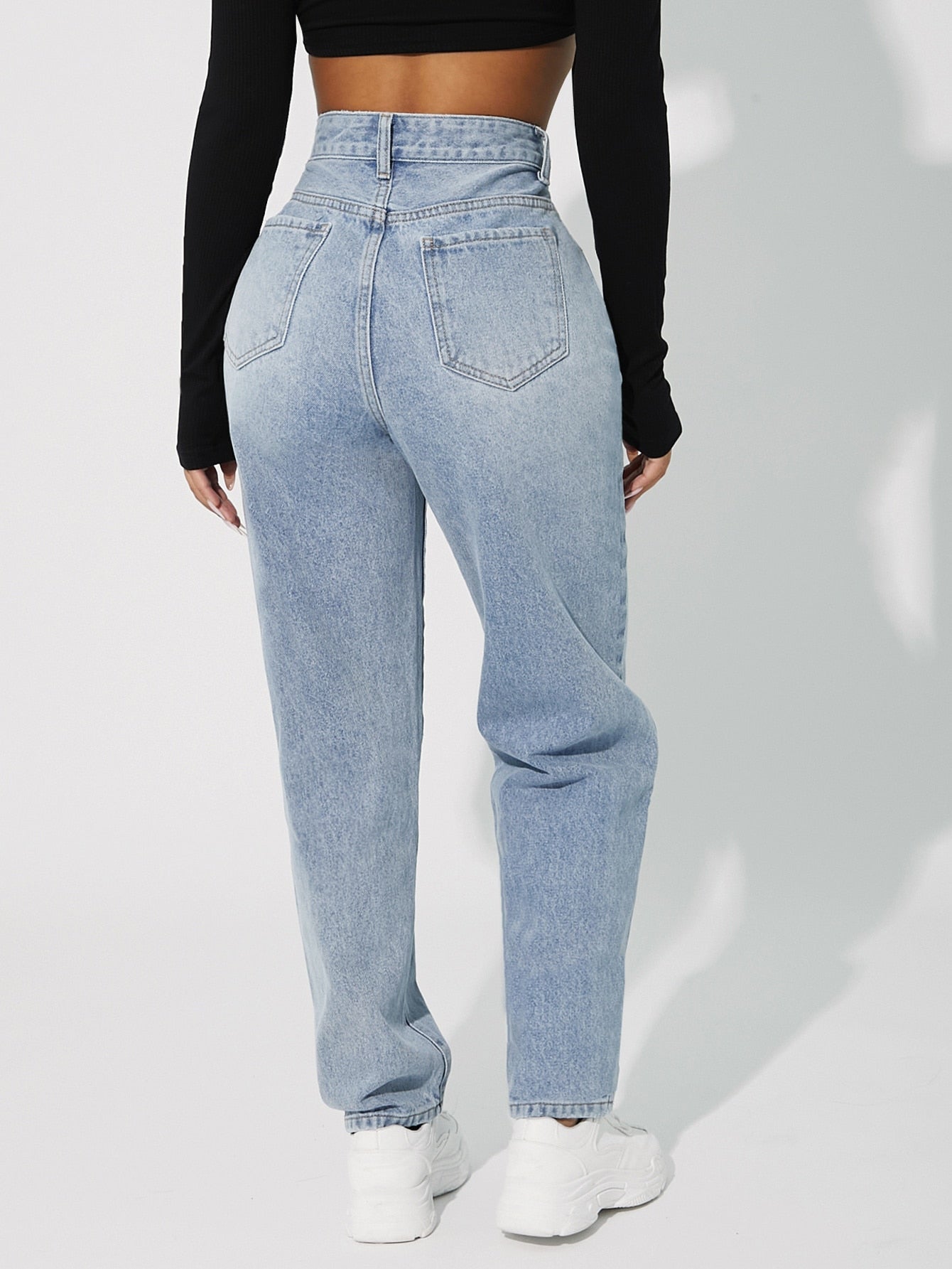 PETITE Mom Fit Jeans mit hoher Taille, Reißverschluss