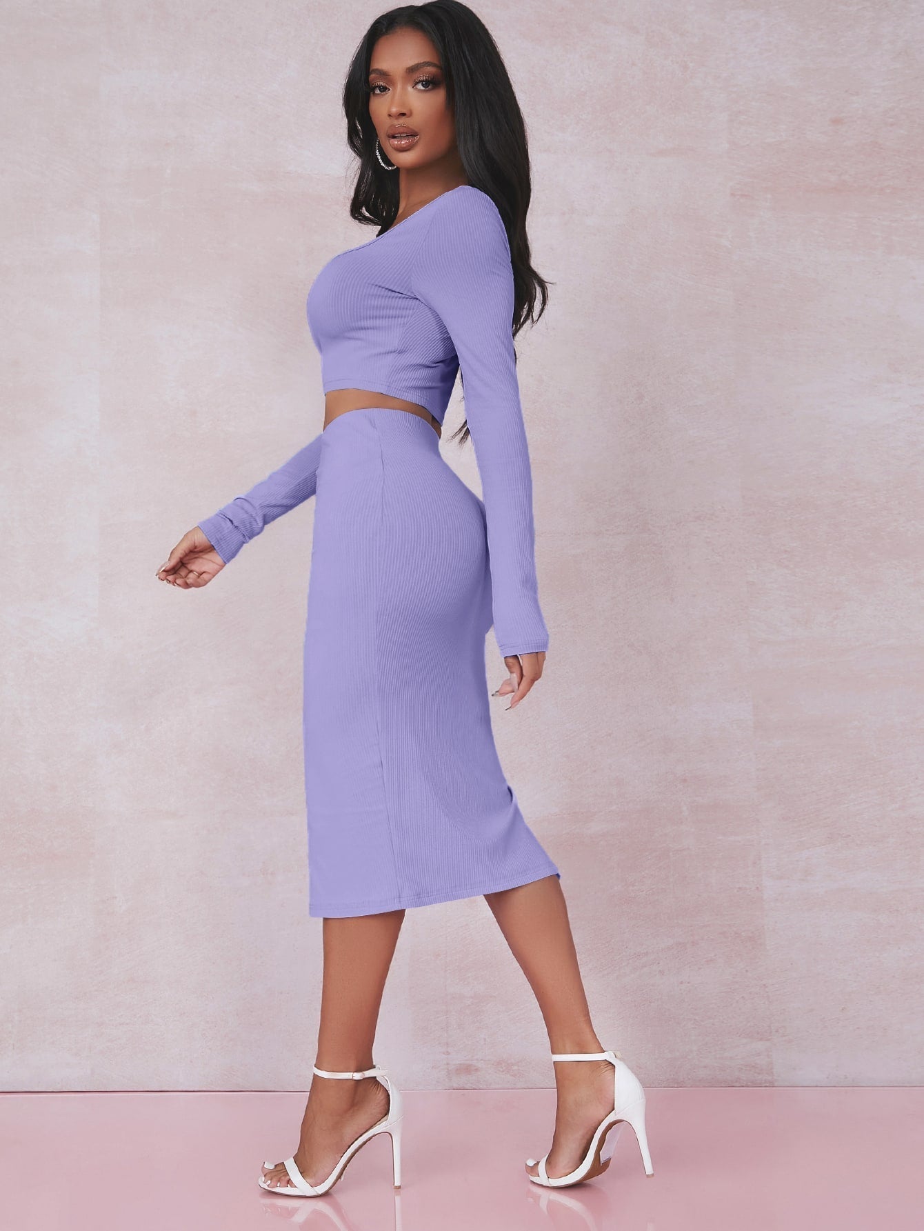 Crop T-Shirt & Rock Set mit Schlitz