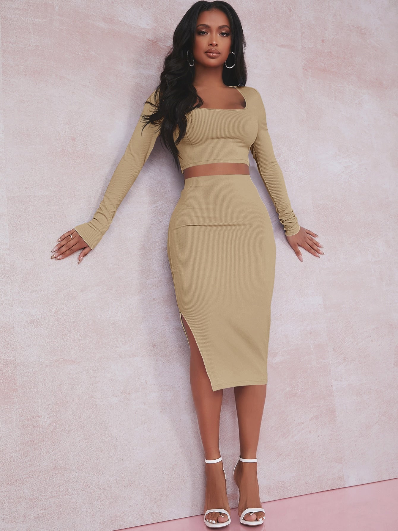 Crop T-Shirt & Rock Set mit Schlitz