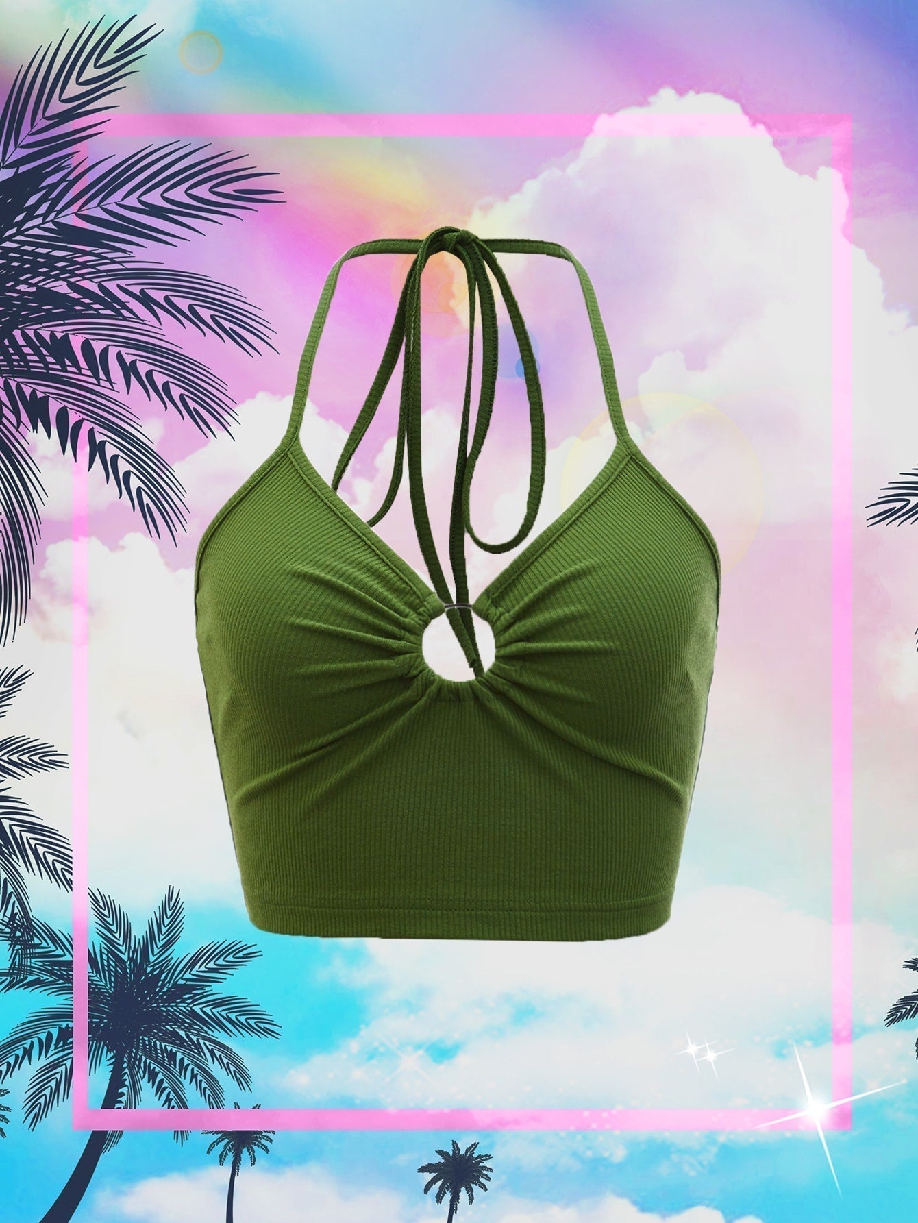 Trägertop mit Ring Bindung, Kreuzgurt auf Rücken