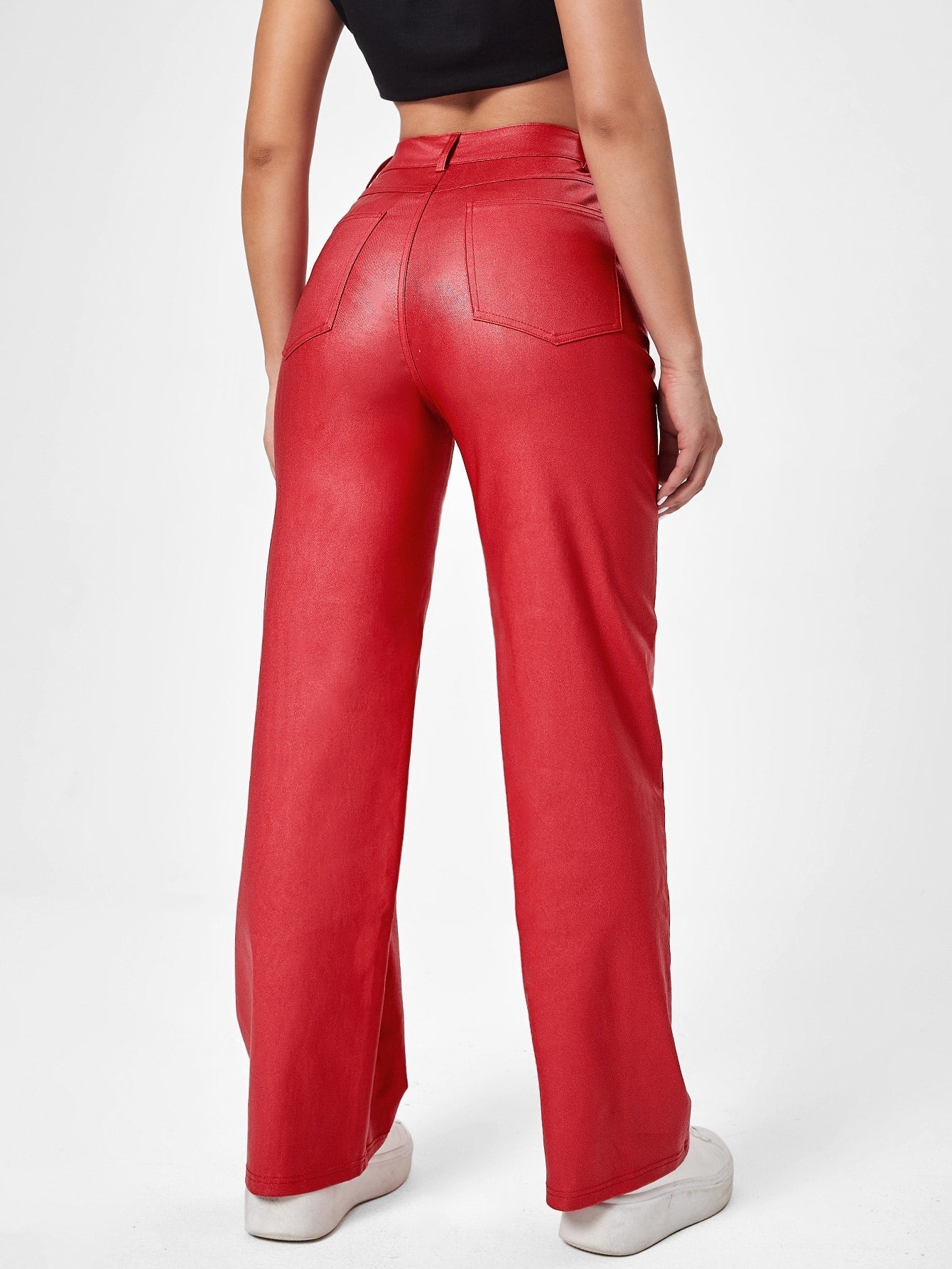 Jeans mit geradem Beinschnitt, Lederoptik