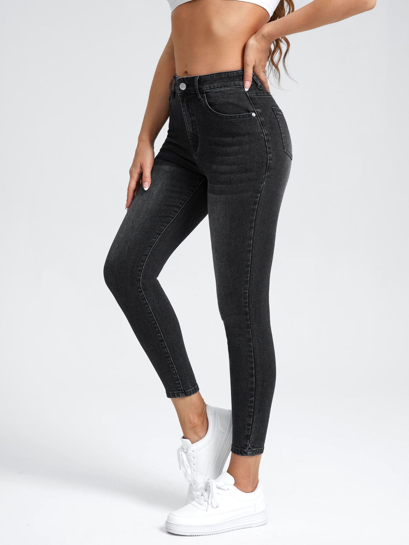 PETITE Schmale Jeans mit hoher Taille, Wäsche