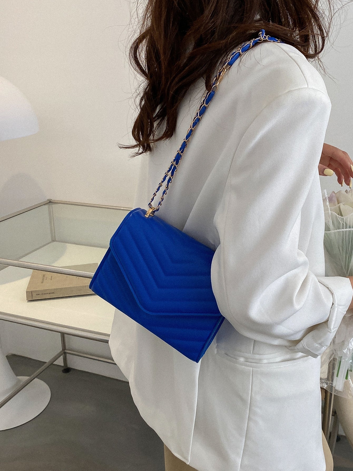 Quadratische Tasche mit Chevron Druckknopf