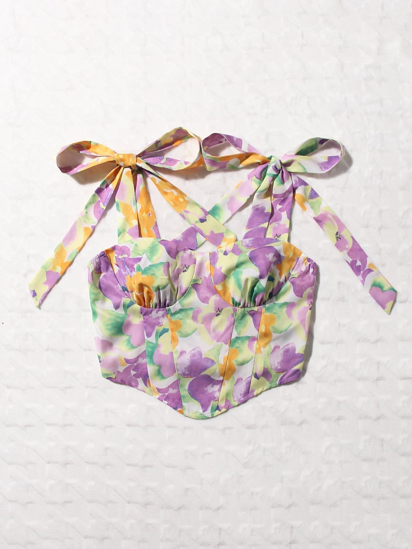 Top mit Blume Muster, Knoten auf Schulter, Rüschen