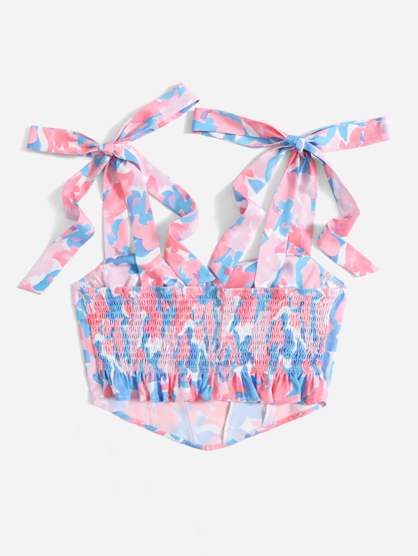 Top mit Blume Muster, Knoten auf Schulter, Rüschen