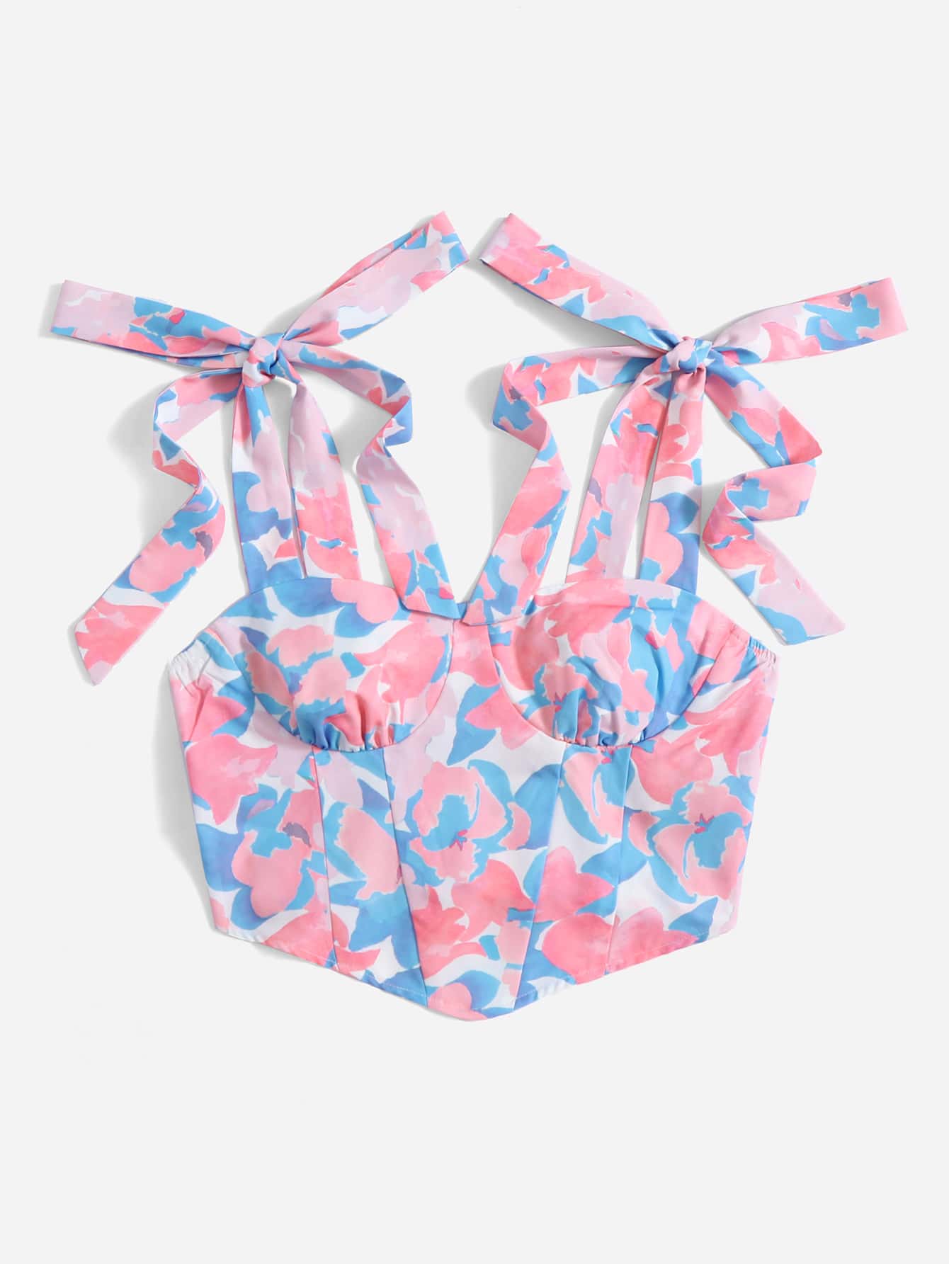 Top mit Blume Muster, Knoten auf Schulter, Rüschen