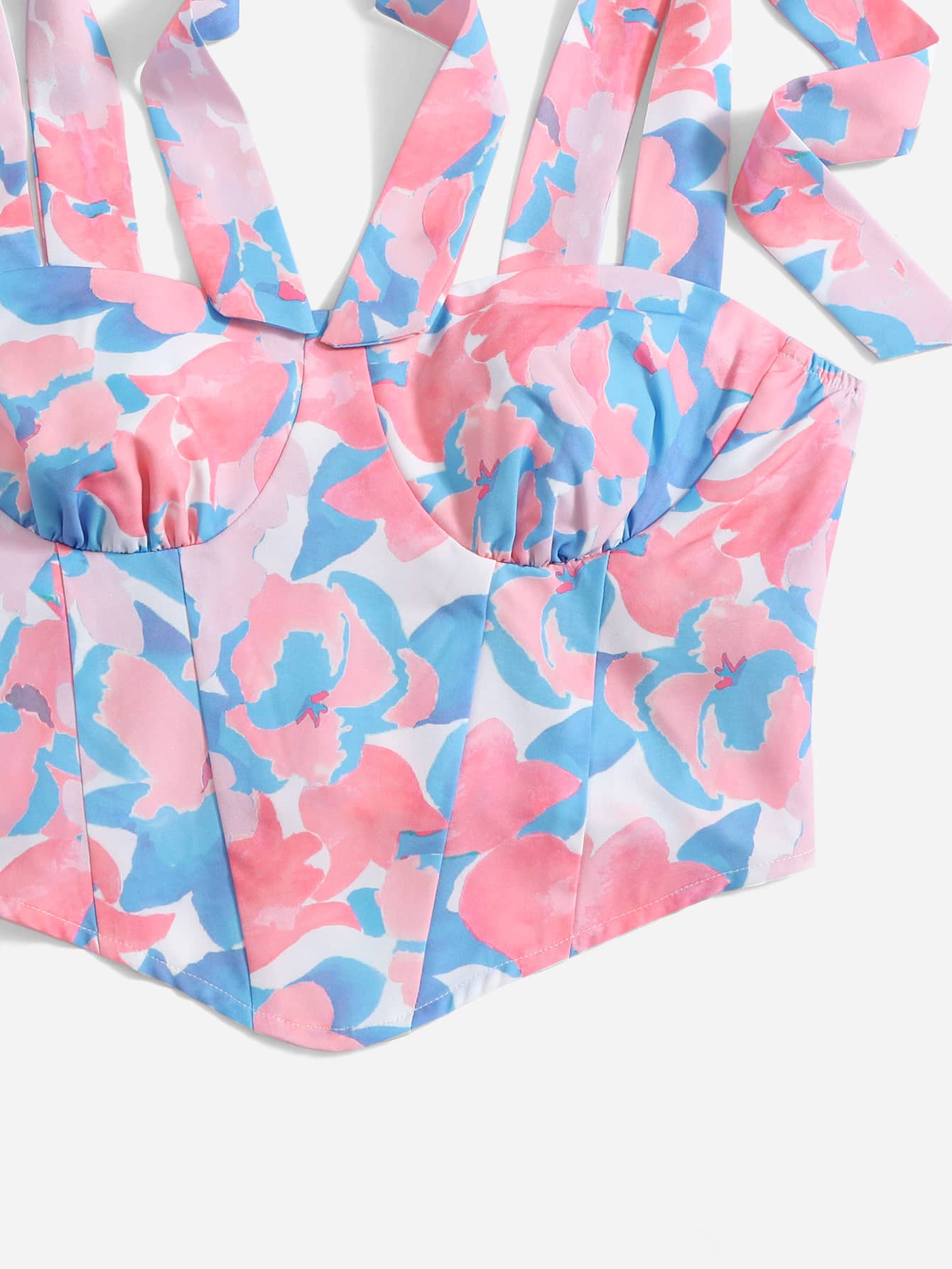 Top mit Blume Muster, Knoten auf Schulter, Rüschen