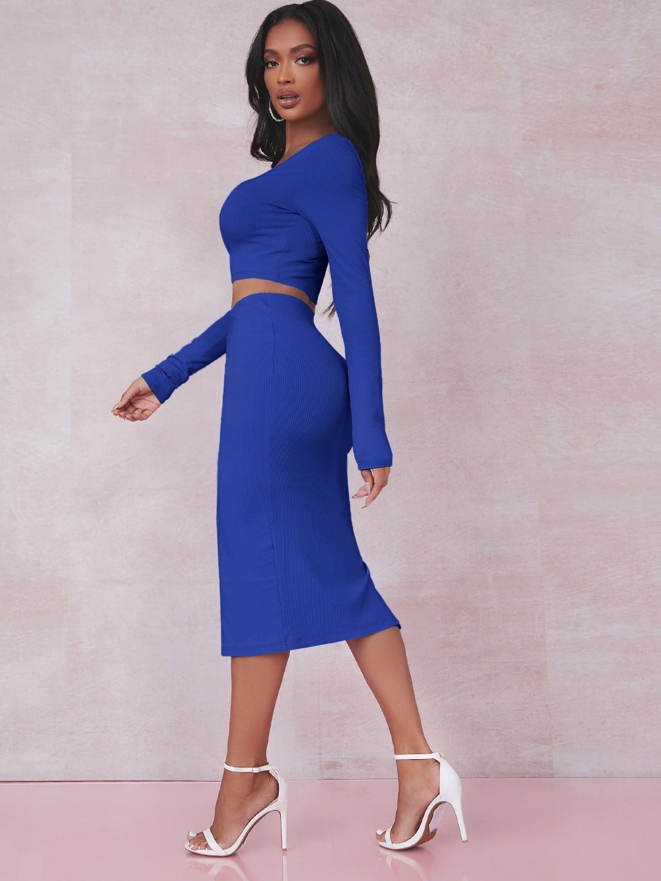 Crop T-Shirt & Rock Set mit Schlitz