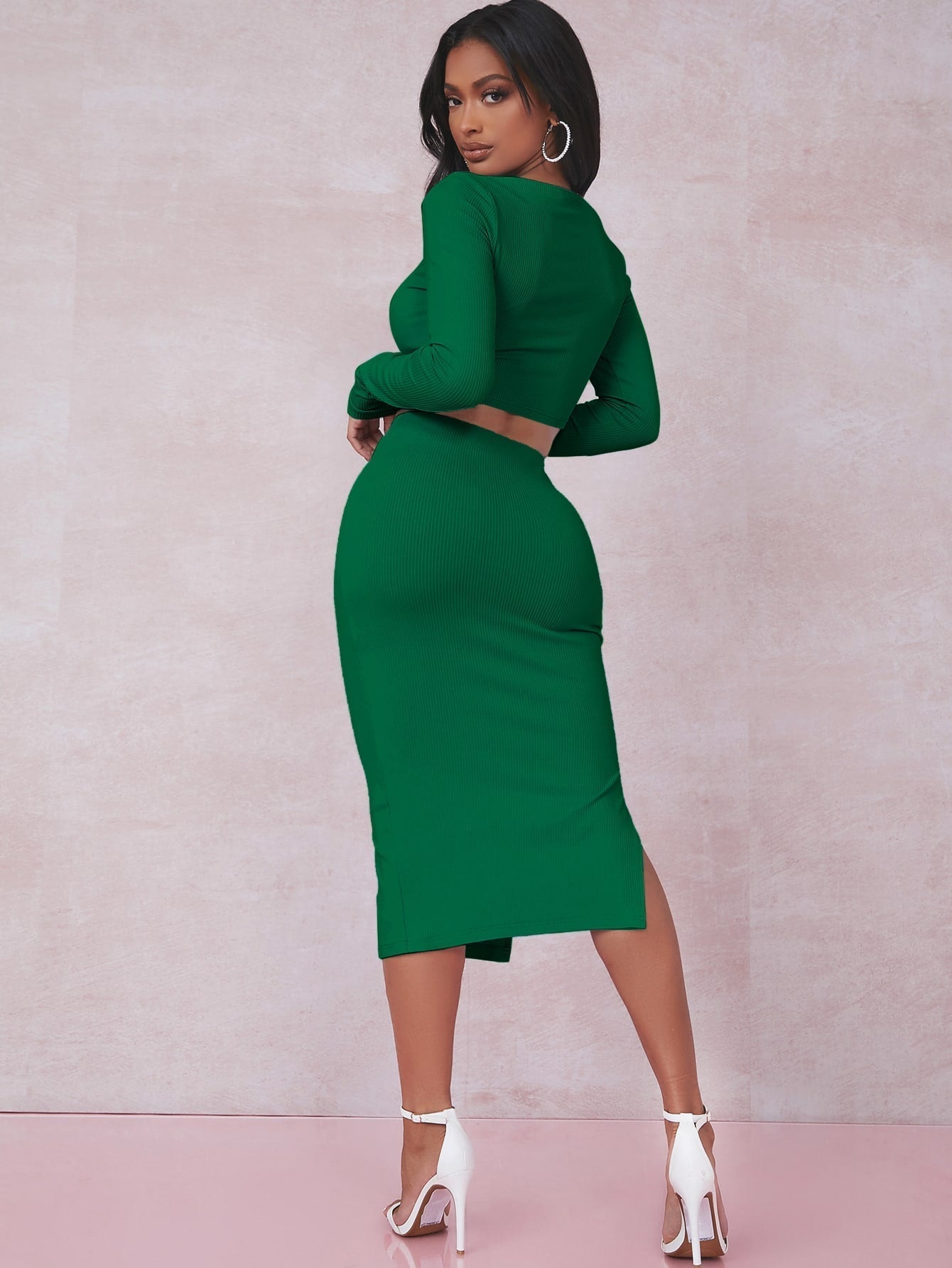 Crop T-Shirt & Rock Set mit Schlitz