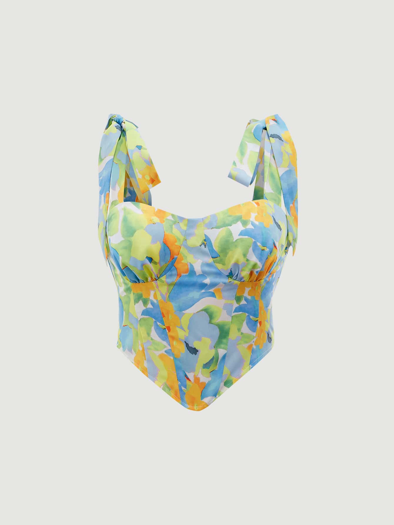 Top mit Blume Muster, Knoten auf Schulter, Rüschen