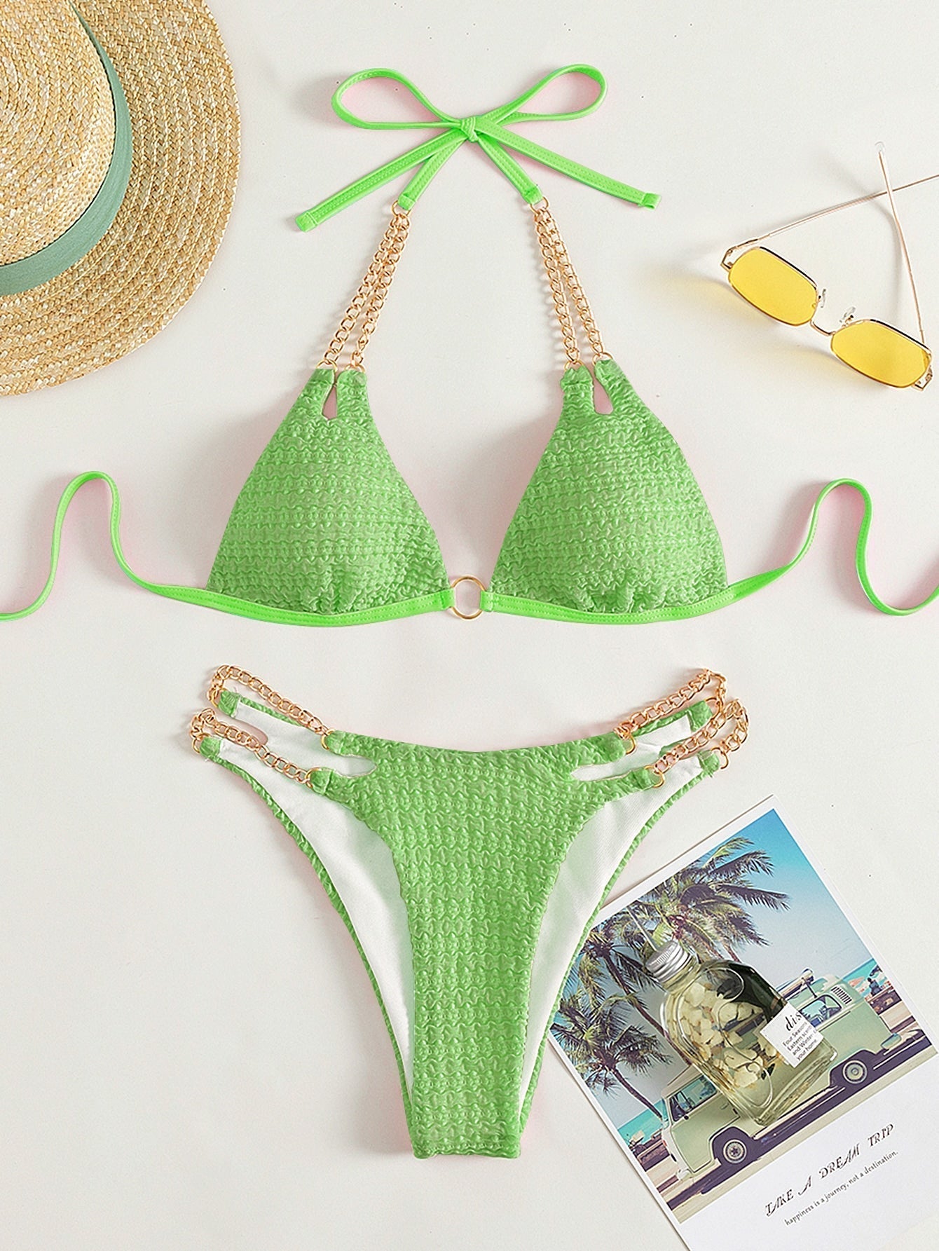 Triangle-Bikini mit Neckholder, Kette,