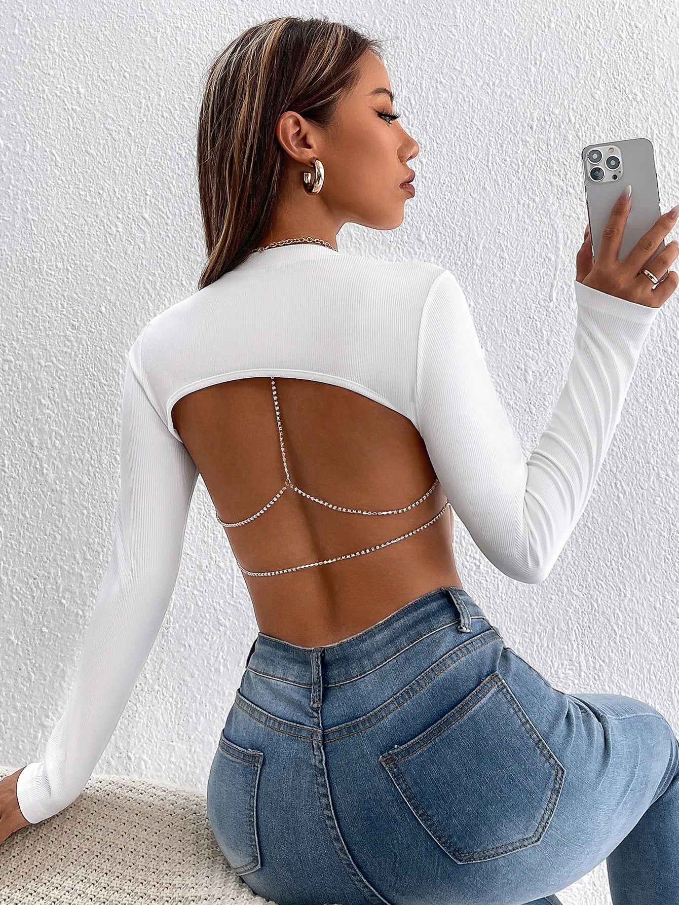 TRENDING PETITE Crop T-Shirt mit Strass Detail