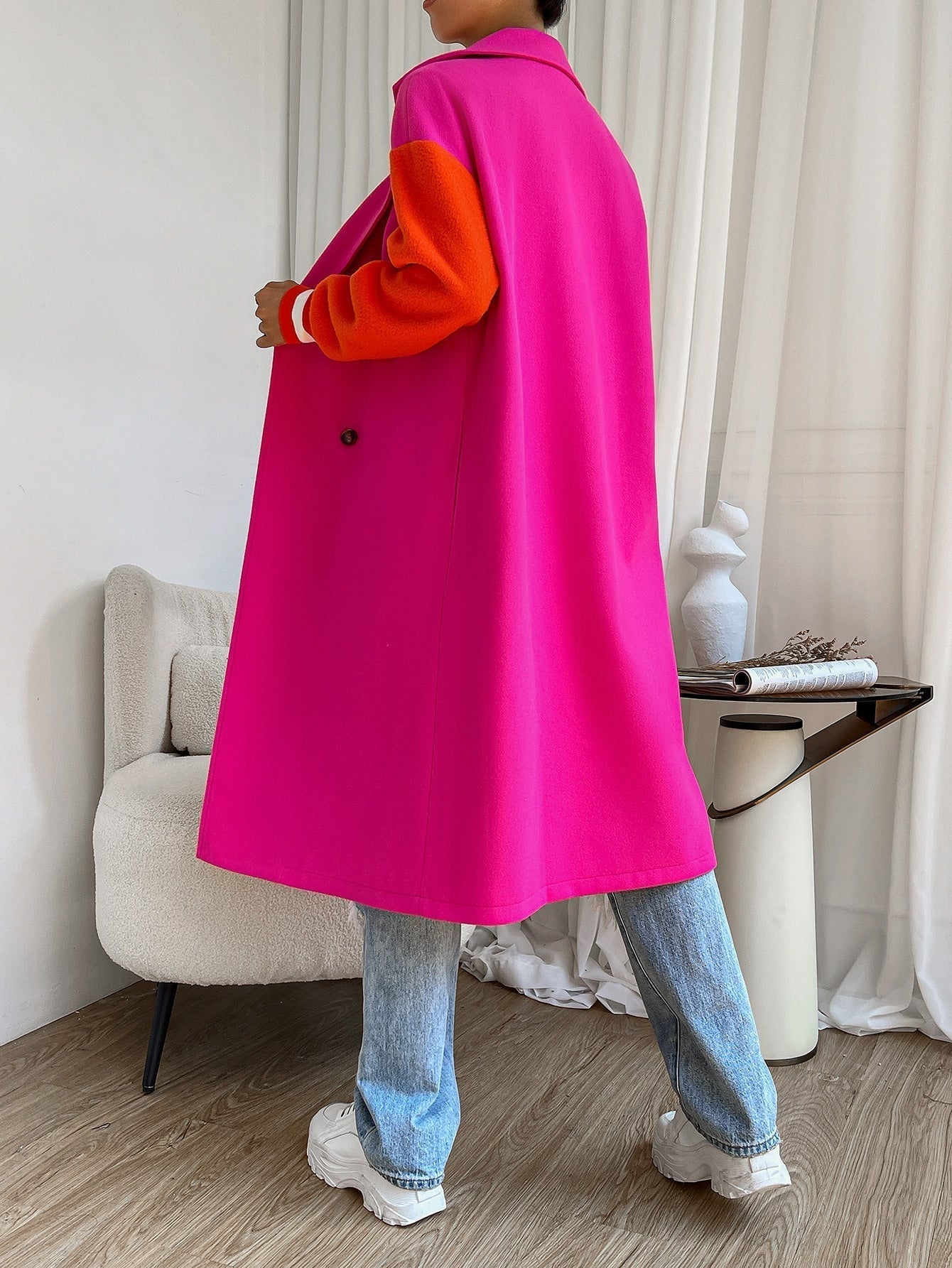 Mantel mit Farbblock, Drop Shoulder doppelten Knopfleisten