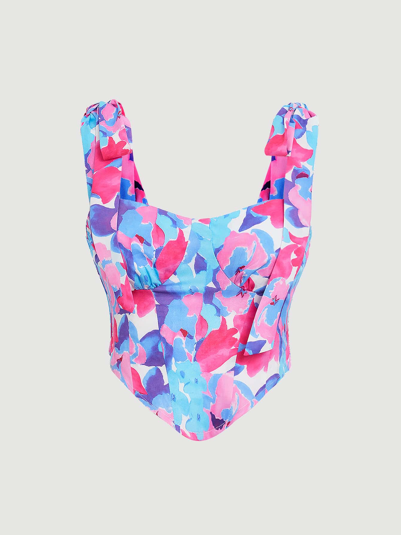 Top mit Blume Muster, Knoten auf Schulter, Rüschen