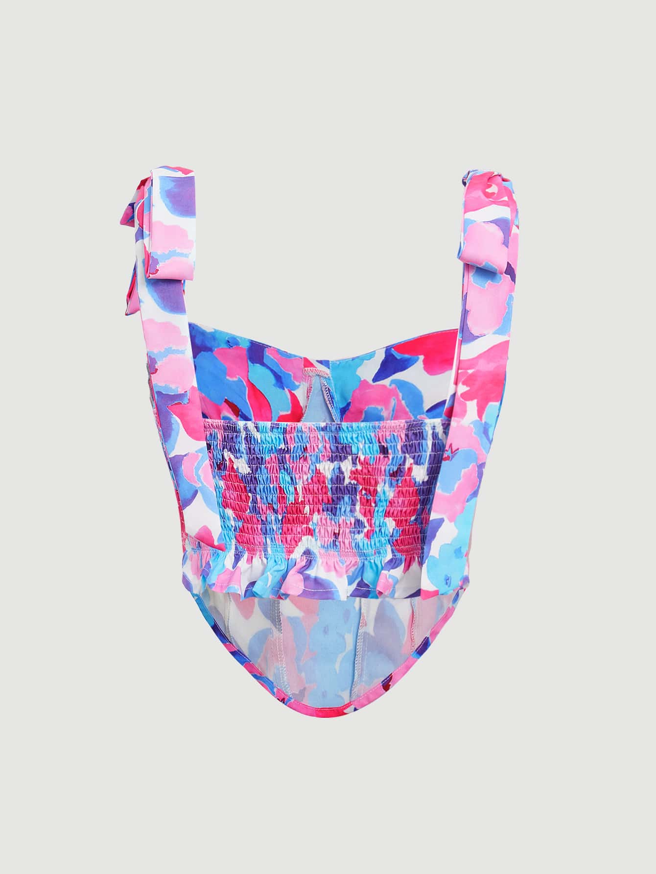 Top mit Blume Muster, Knoten auf Schulter, Rüschen