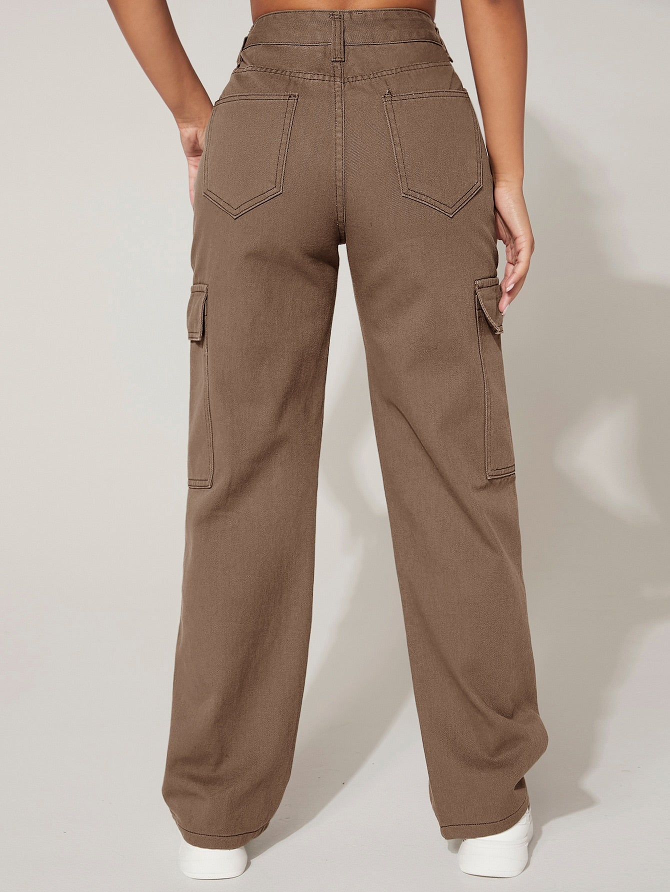 PETITE Cargo Jeans mit hoher Taille, Pattentasche