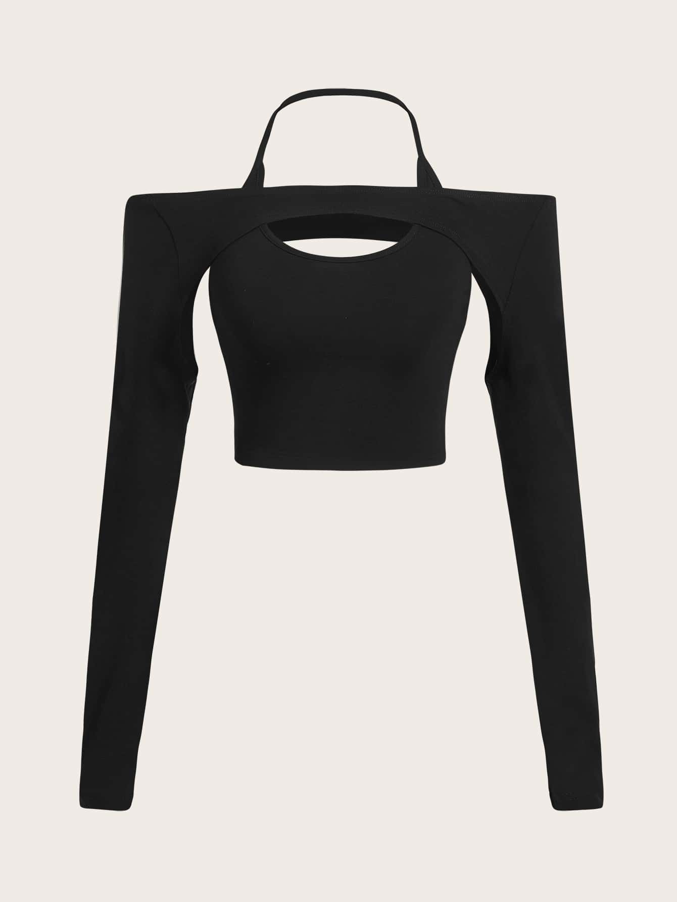 Crop T-Shirt mit Cut-Out, Neckholder