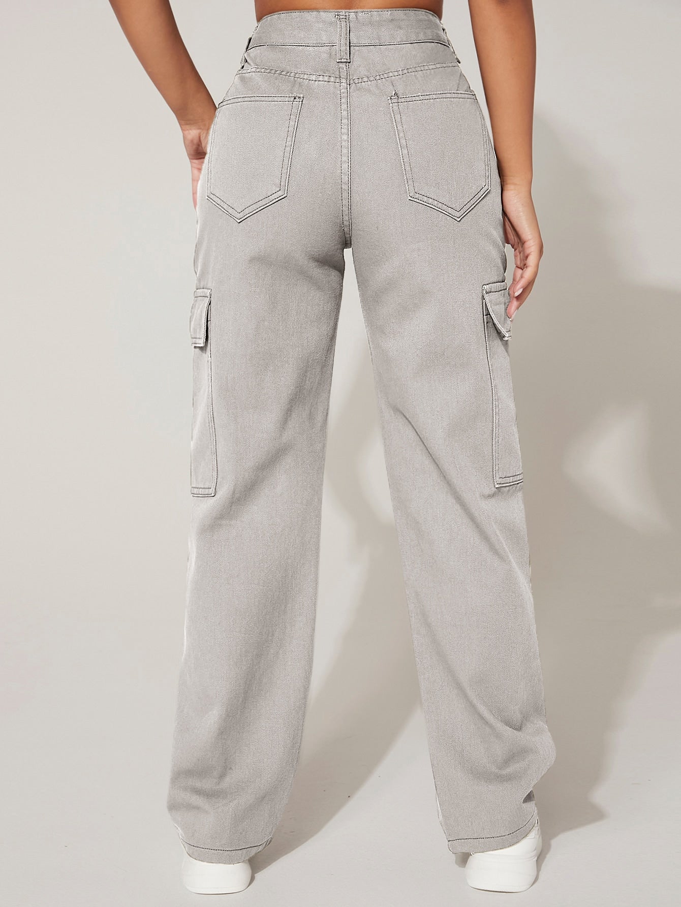 PETITE Cargo Jeans mit hoher Taille, Pattentasche