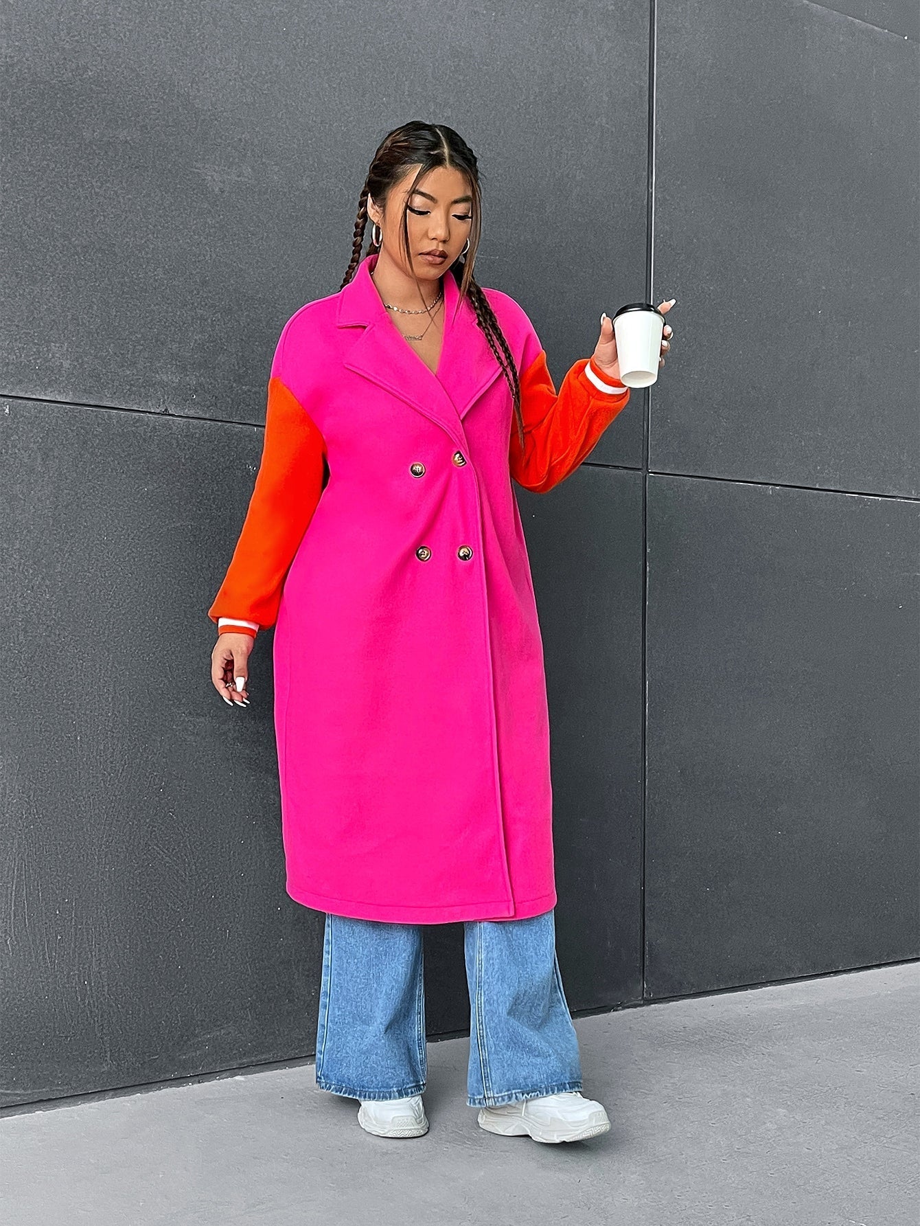 PLUSSize Mantel mit Farbblock, Drop Shoulder doppelten Knopfleisten
