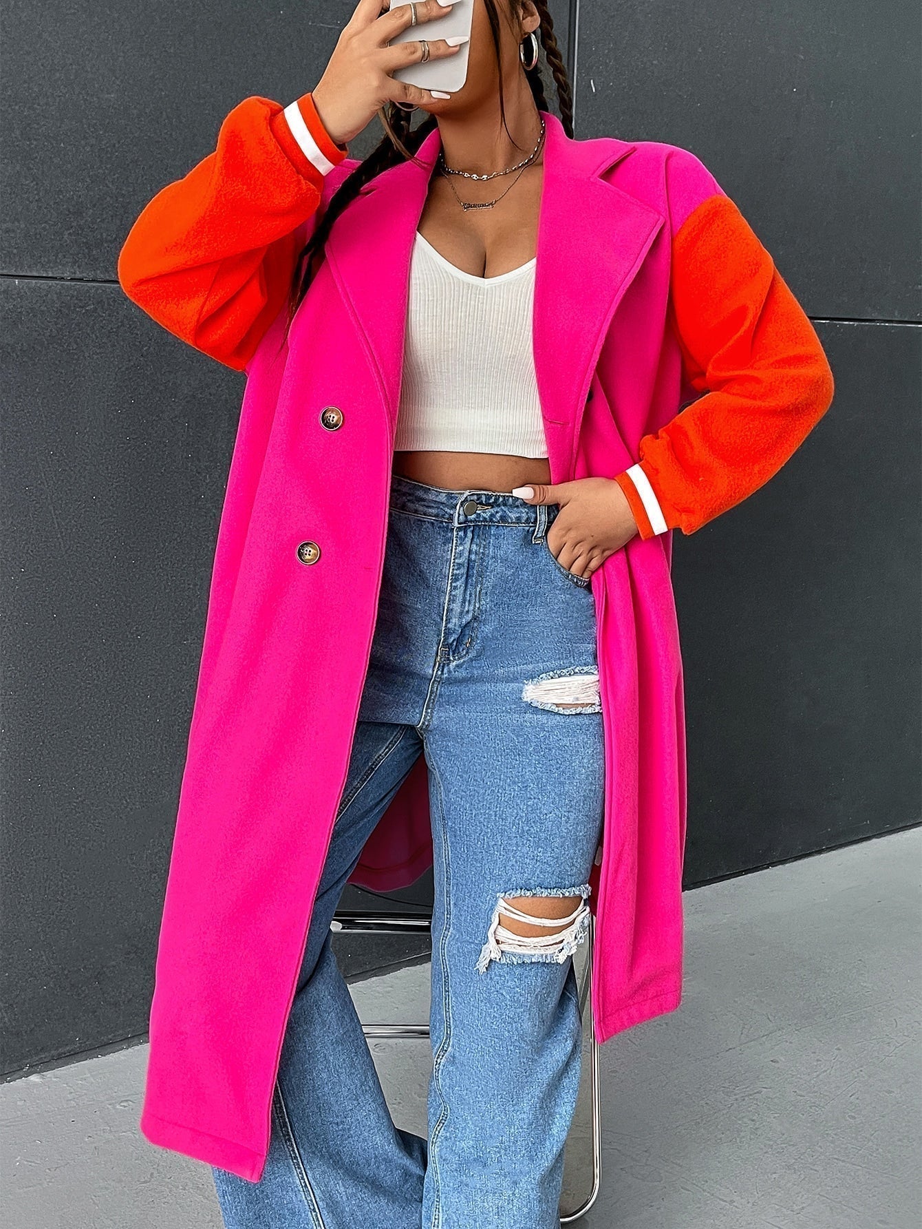 PLUSSize Mantel mit Farbblock, Drop Shoulder doppelten Knopfleisten