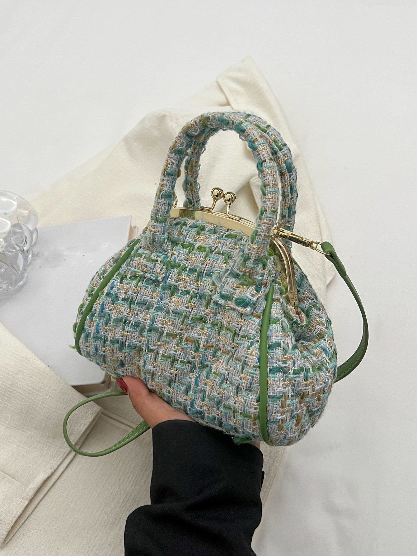 Handtasche mit Plaid Muster, Kussschloss