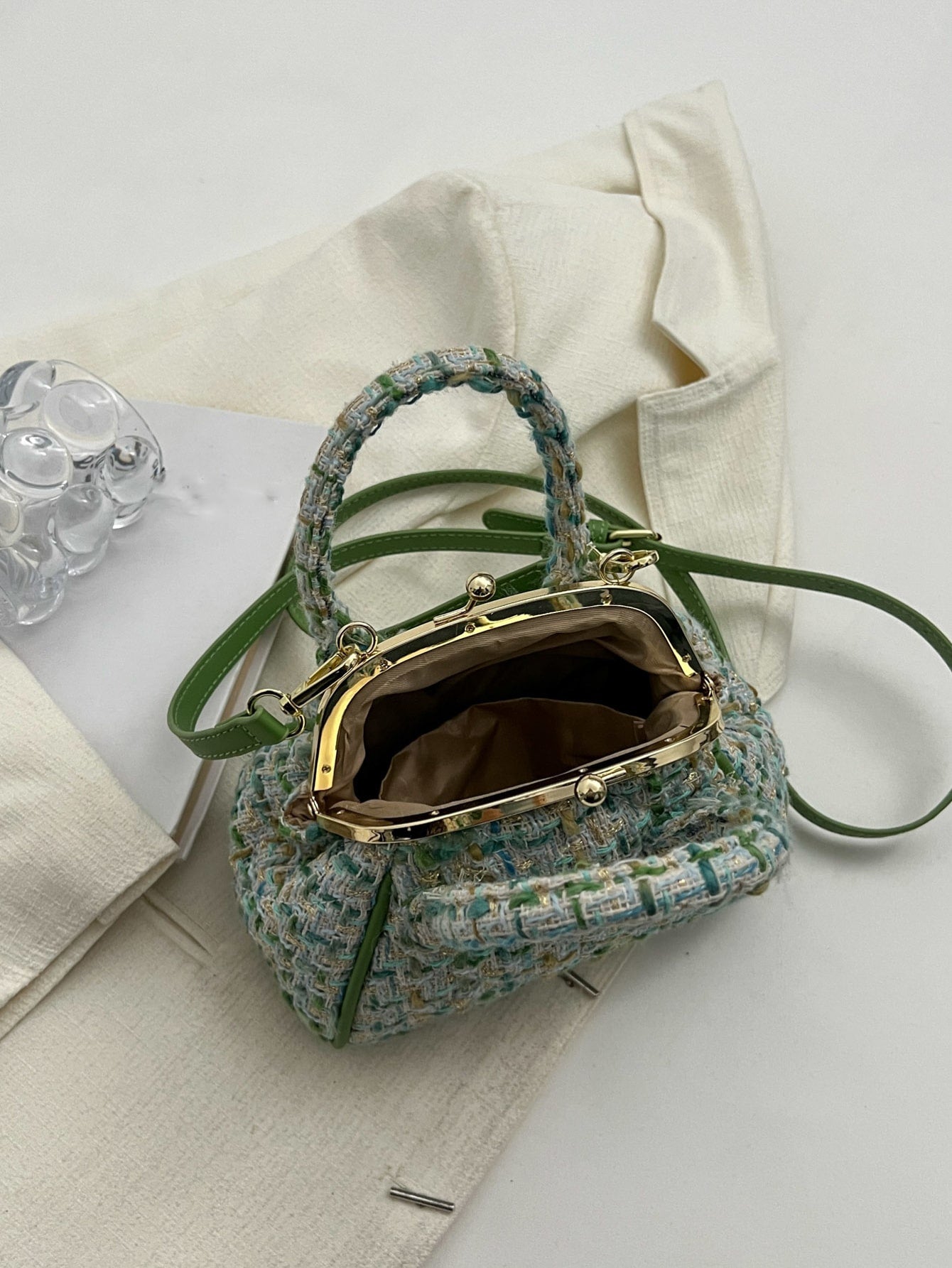 Handtasche mit Plaid Muster, Kussschloss
