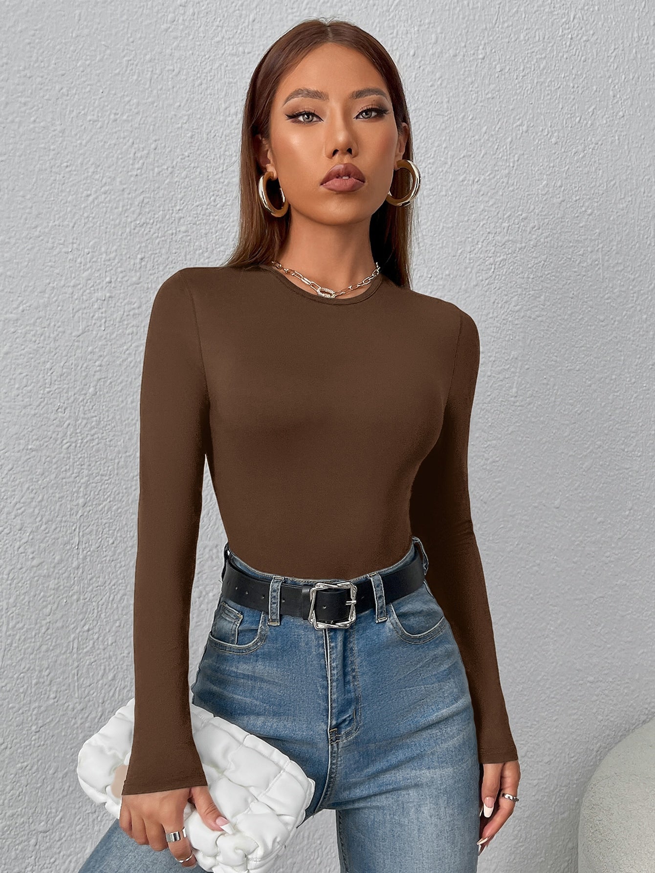 T-Shirt Body mit schmaler Passform, rundem Kragen,