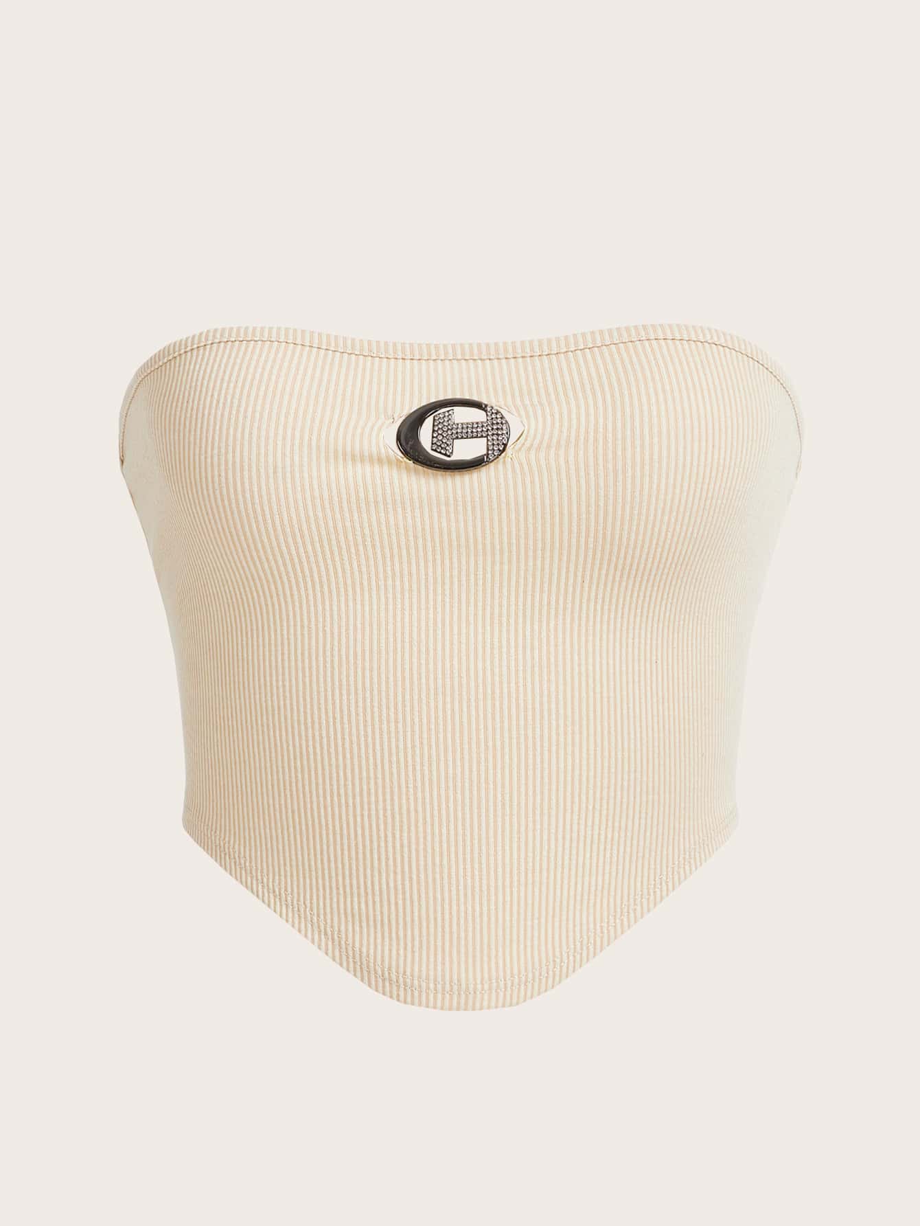 Crop Tube Top mit Rippenstrick Strass, Ring Dekor, Bandana Saum