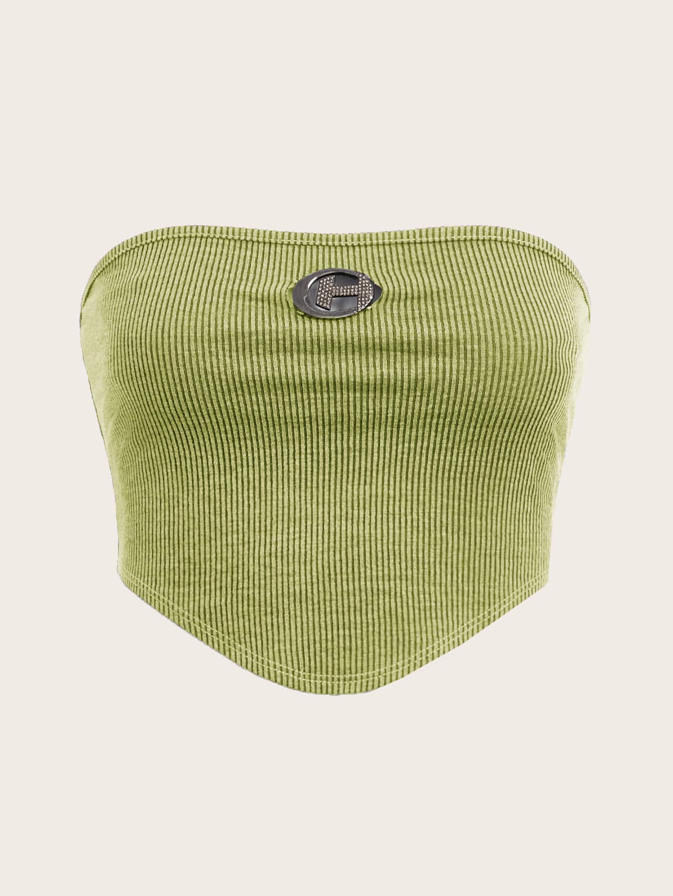 Crop Tube Top mit Rippenstrick Strass, Ring Dekor, Bandana Saum