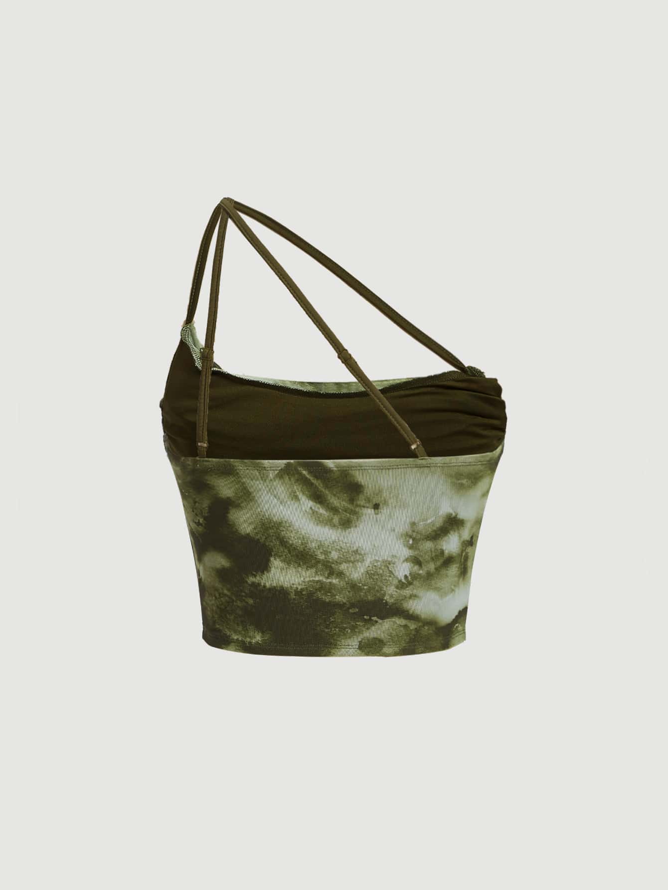 Crop Top mit Batik, einer Schulter frei, geraffter Seite, drapiertem Detail