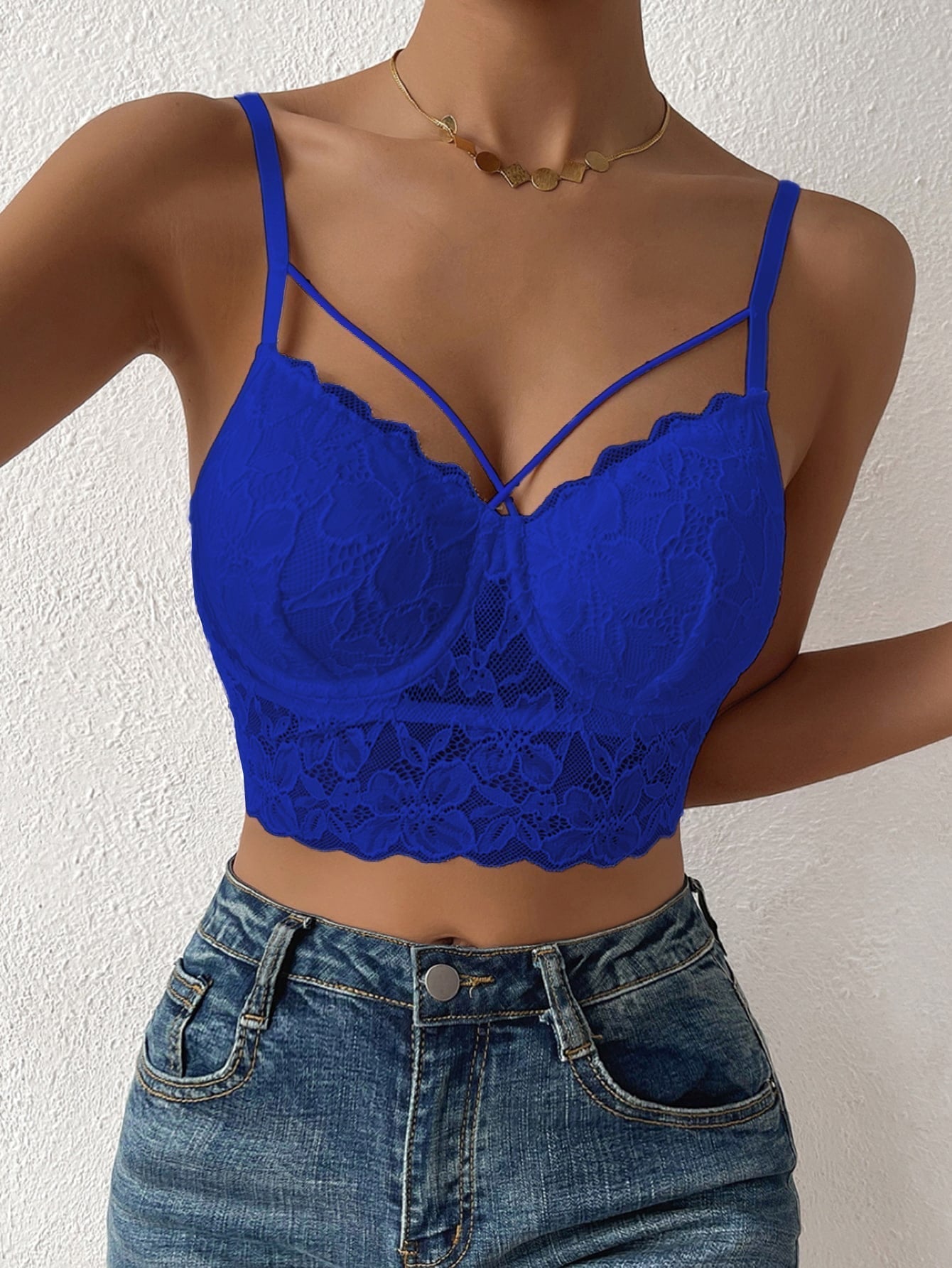 Cami Top mit Kreuzgurt, Crop Spitze