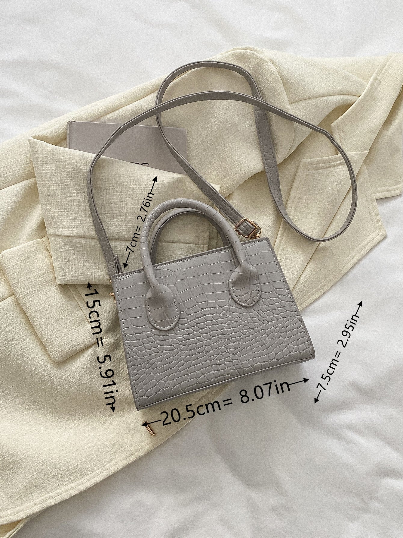 Quadratische Tasche mit Krokodil Prägung, Doppelgriff