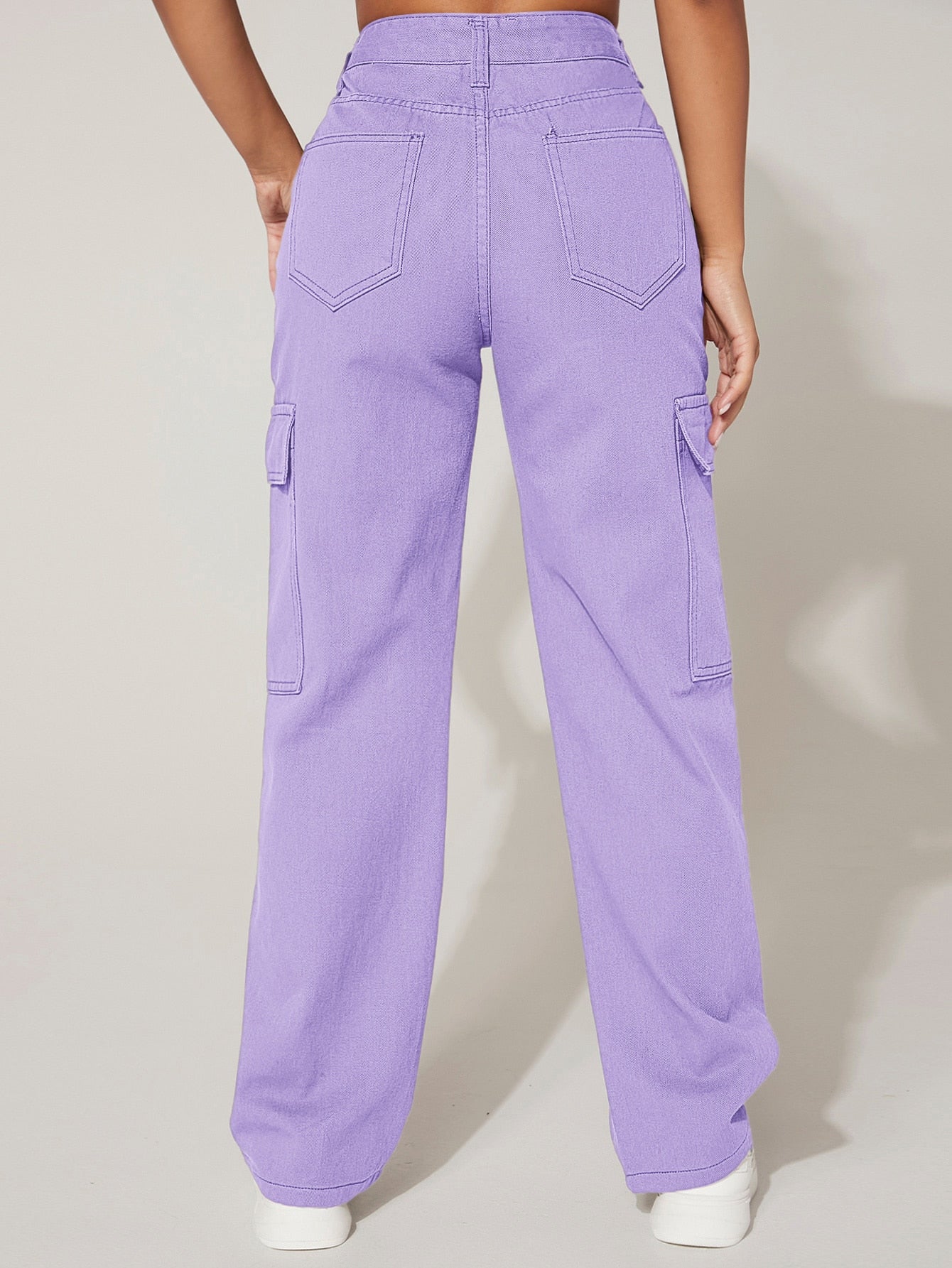 PETITE Cargo Jeans mit hoher Taille, Pattentasche