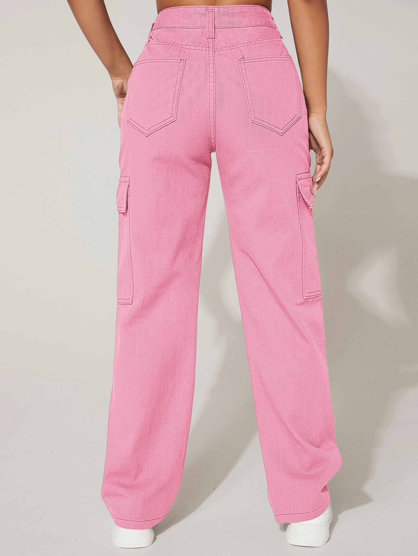 PETITE Cargo Jeans mit hoher Taille, Pattentasche