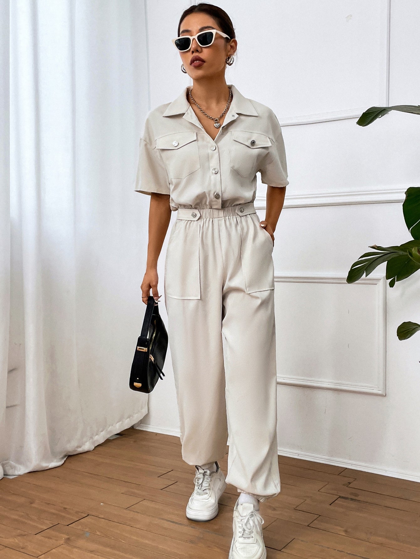 Shirt Jumpsuit mit Pattentasche, Drop Shoulder