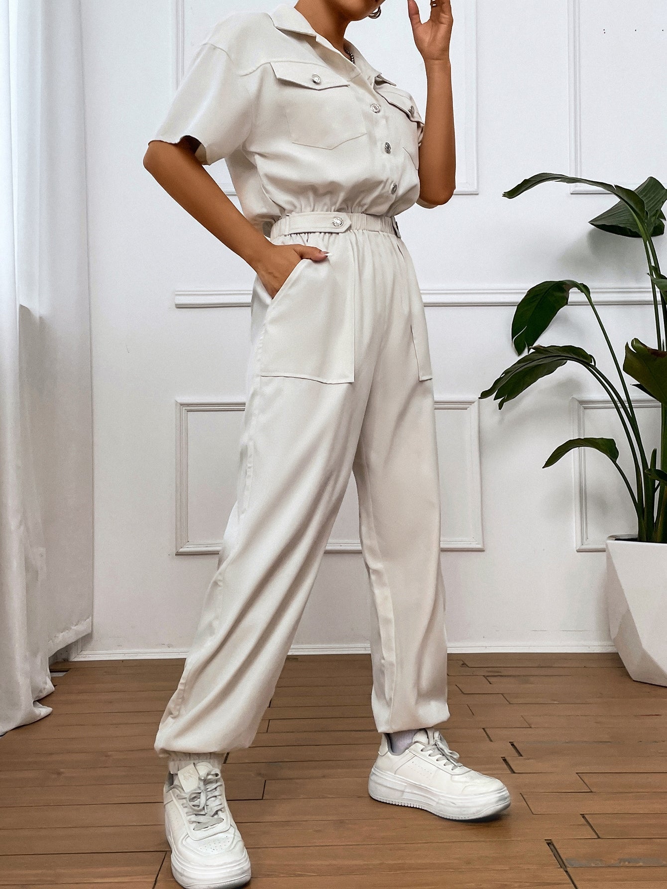 Shirt Jumpsuit mit Pattentasche, Drop Shoulder