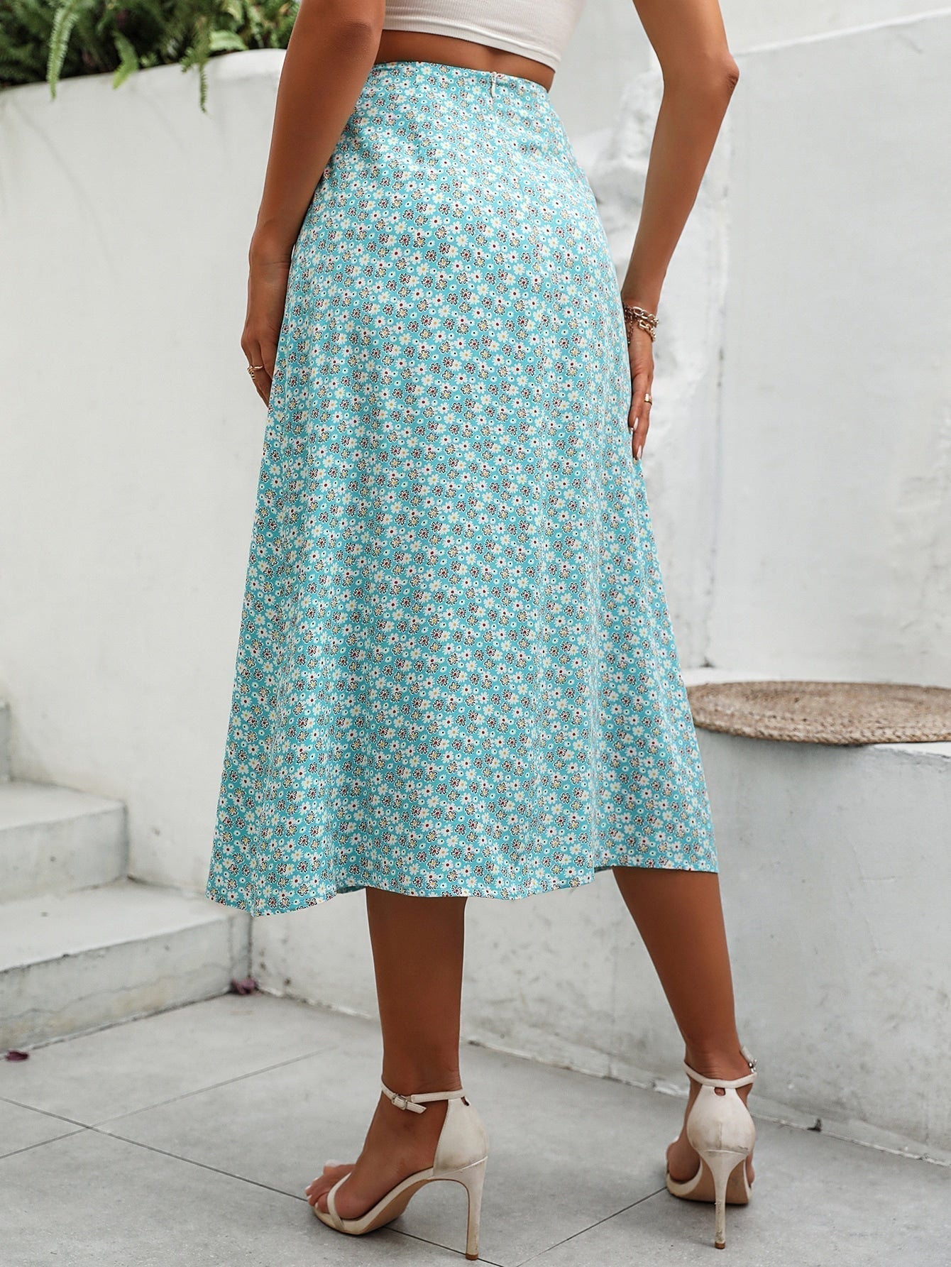 Rock mit Blümchen Muster, Schlitz (50% RABATT)