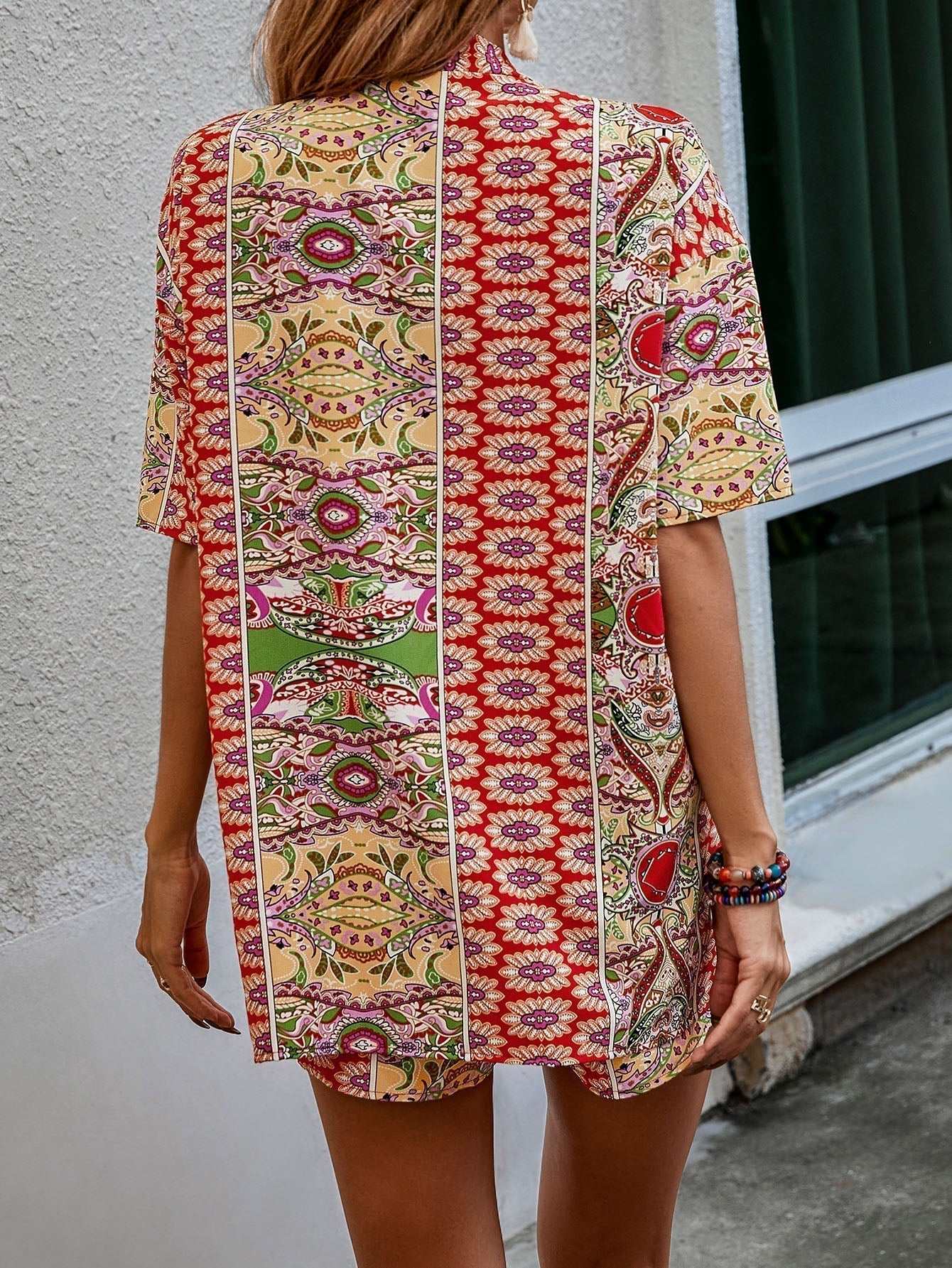 Paisley Muster, offener Front, Kimono & Shorts Set ohne Tube Top