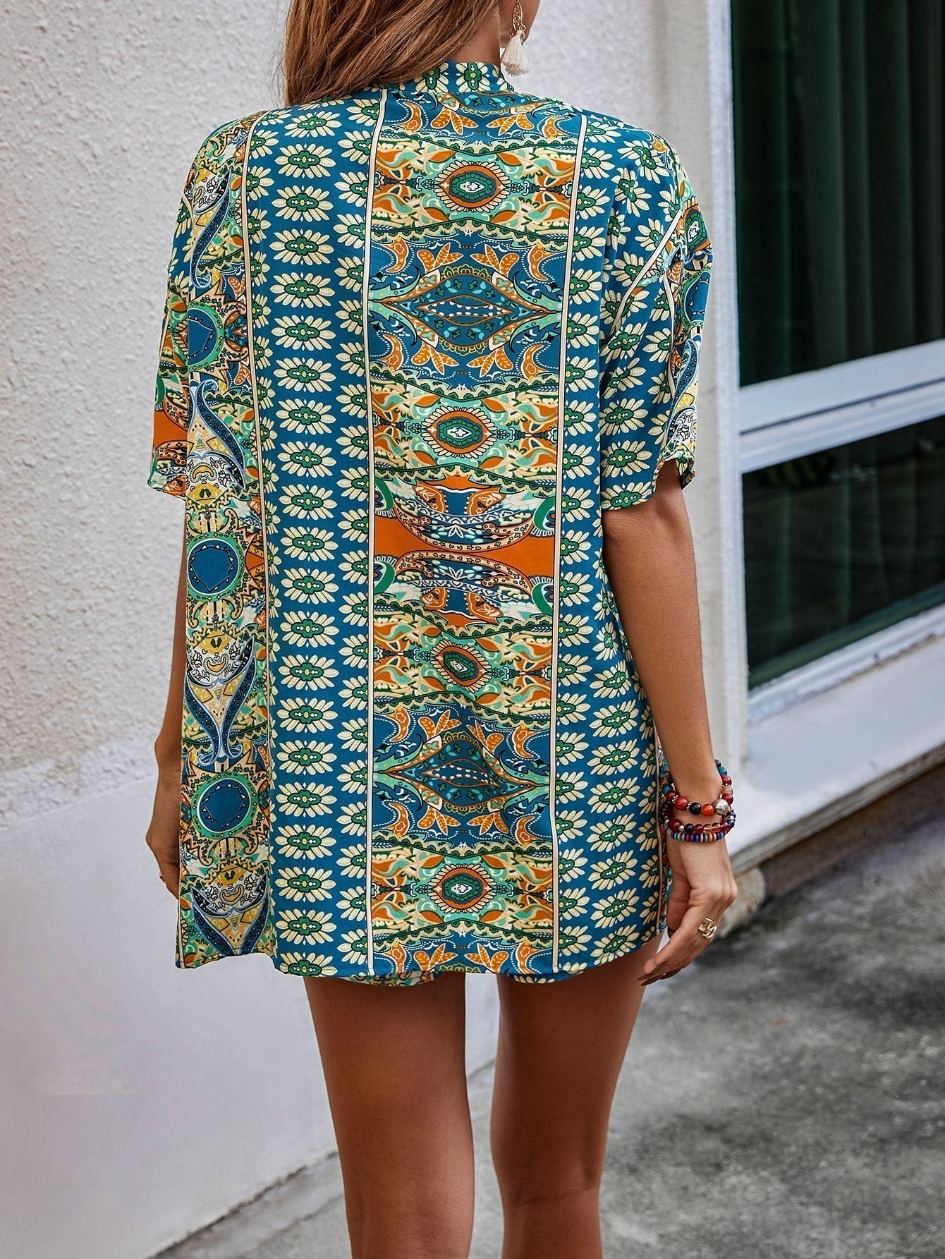 Paisley Muster, offener Front, Kimono & Shorts Set ohne Tube Top