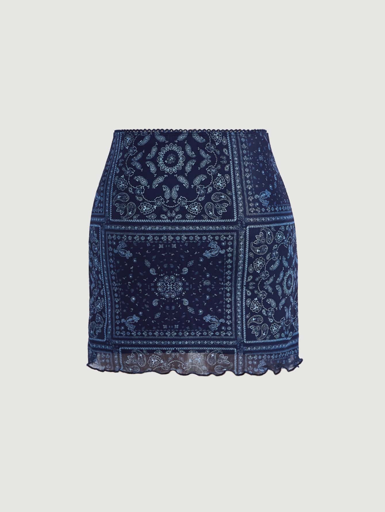 Rock mit Paisley Schal Muster, Wellensaum,