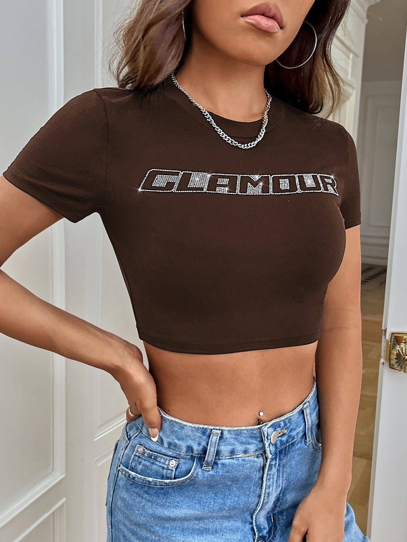 Crop T-Shirt mit Buchstaben Grafik