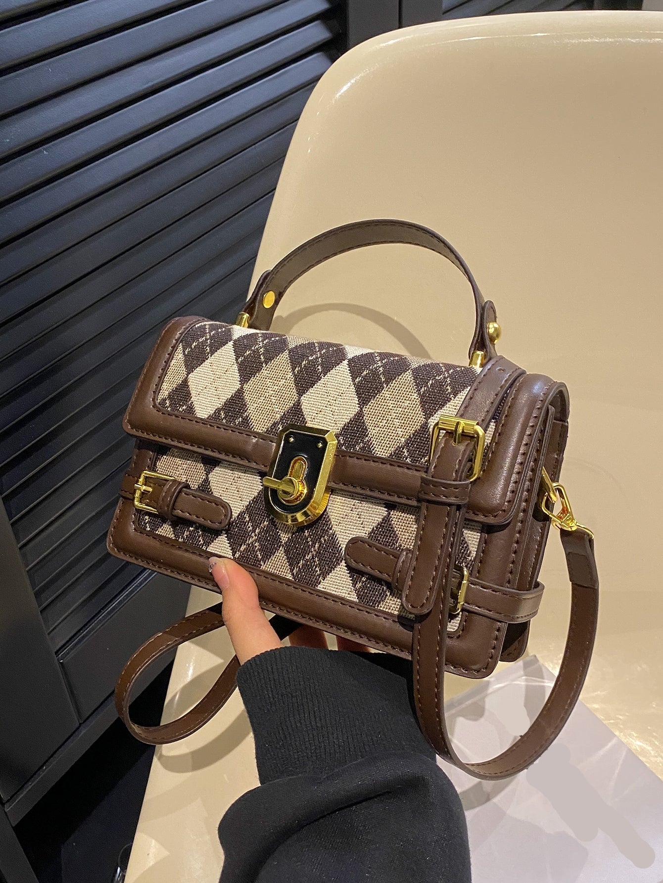 Quadratische Tasche mit Mini Argyle Muster