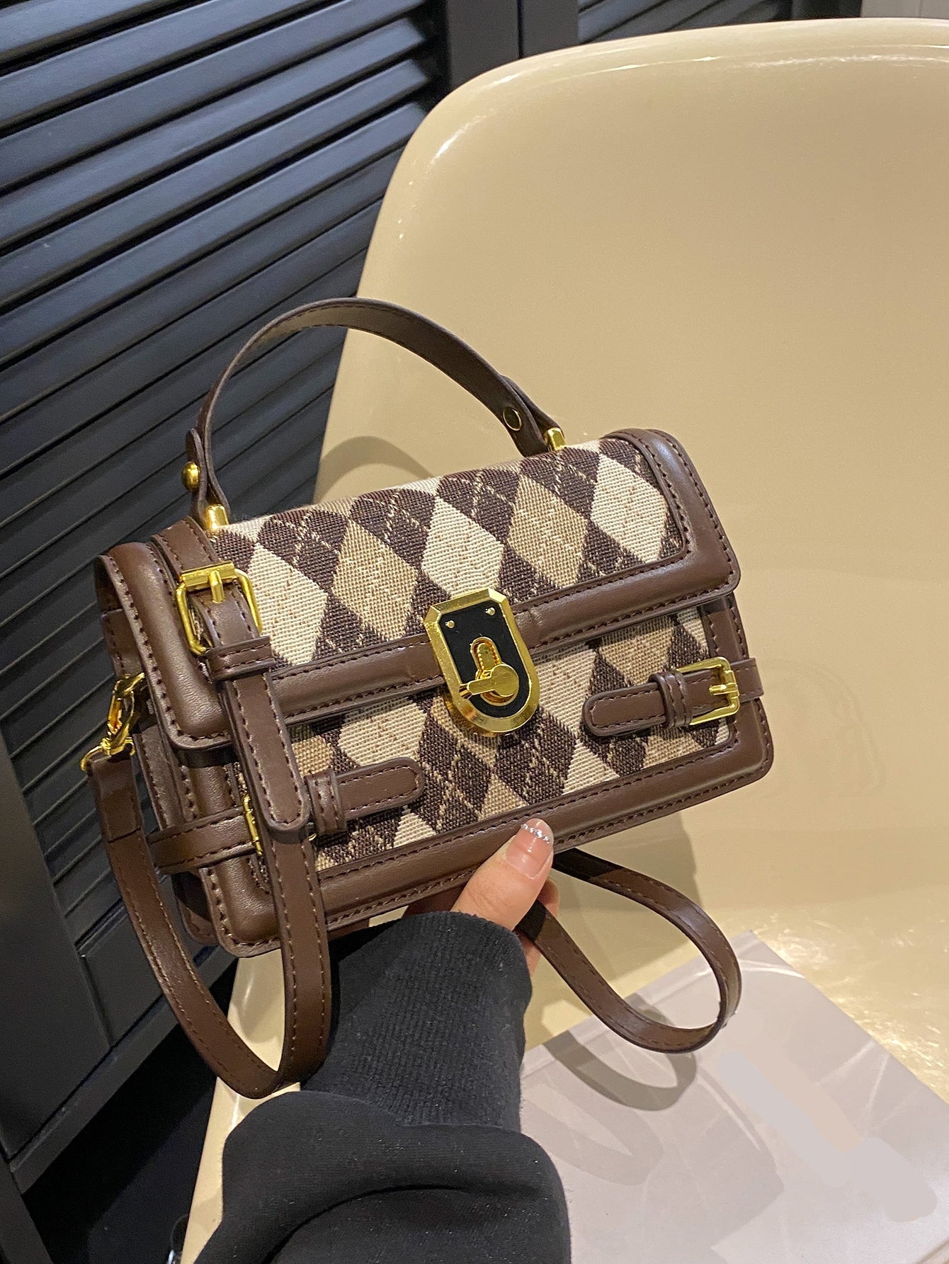 Quadratische Tasche mit Mini Argyle Muster