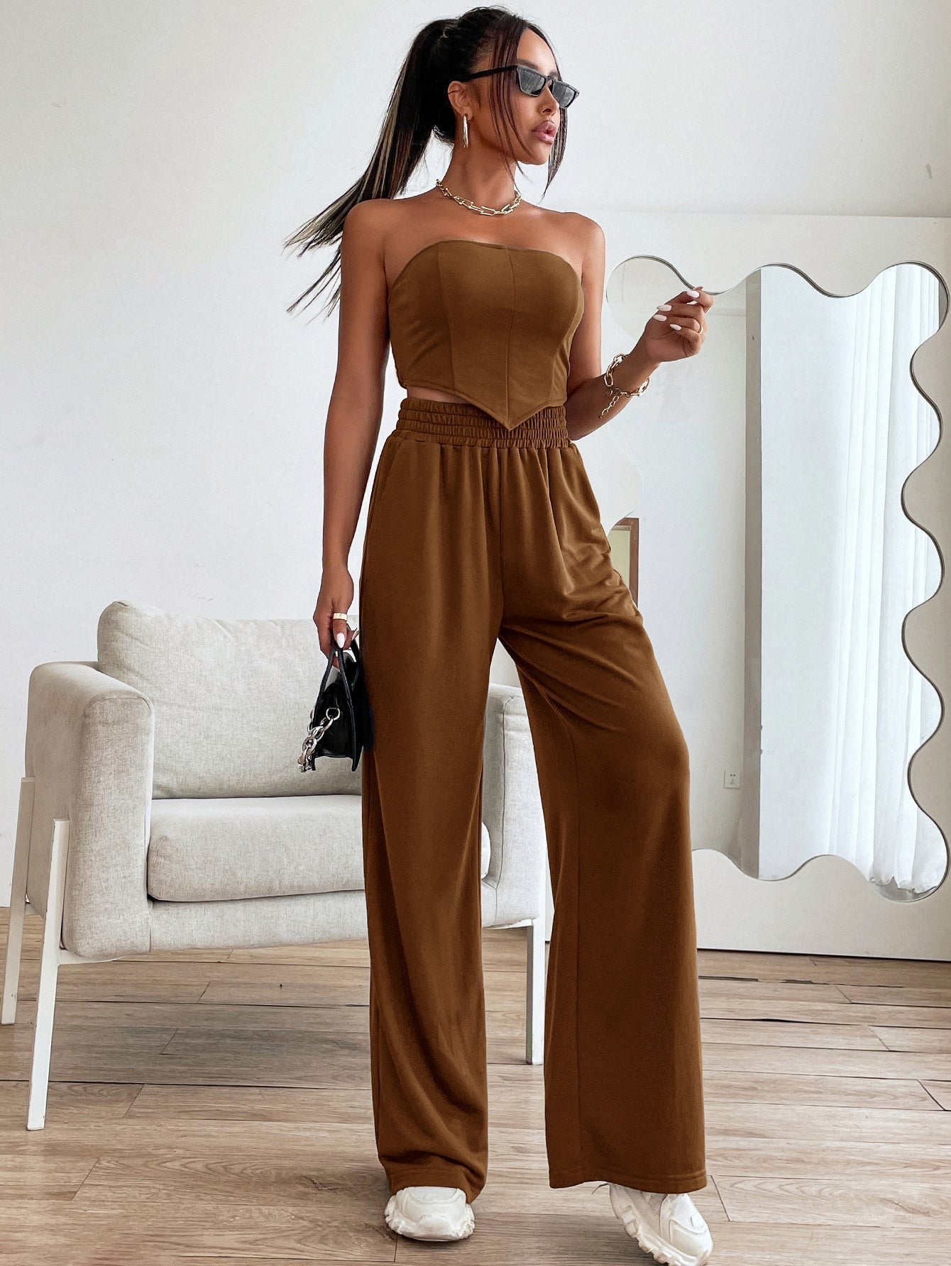 Crop Tube Top mit geraffter Rückseite, Bandana Saum & Hose