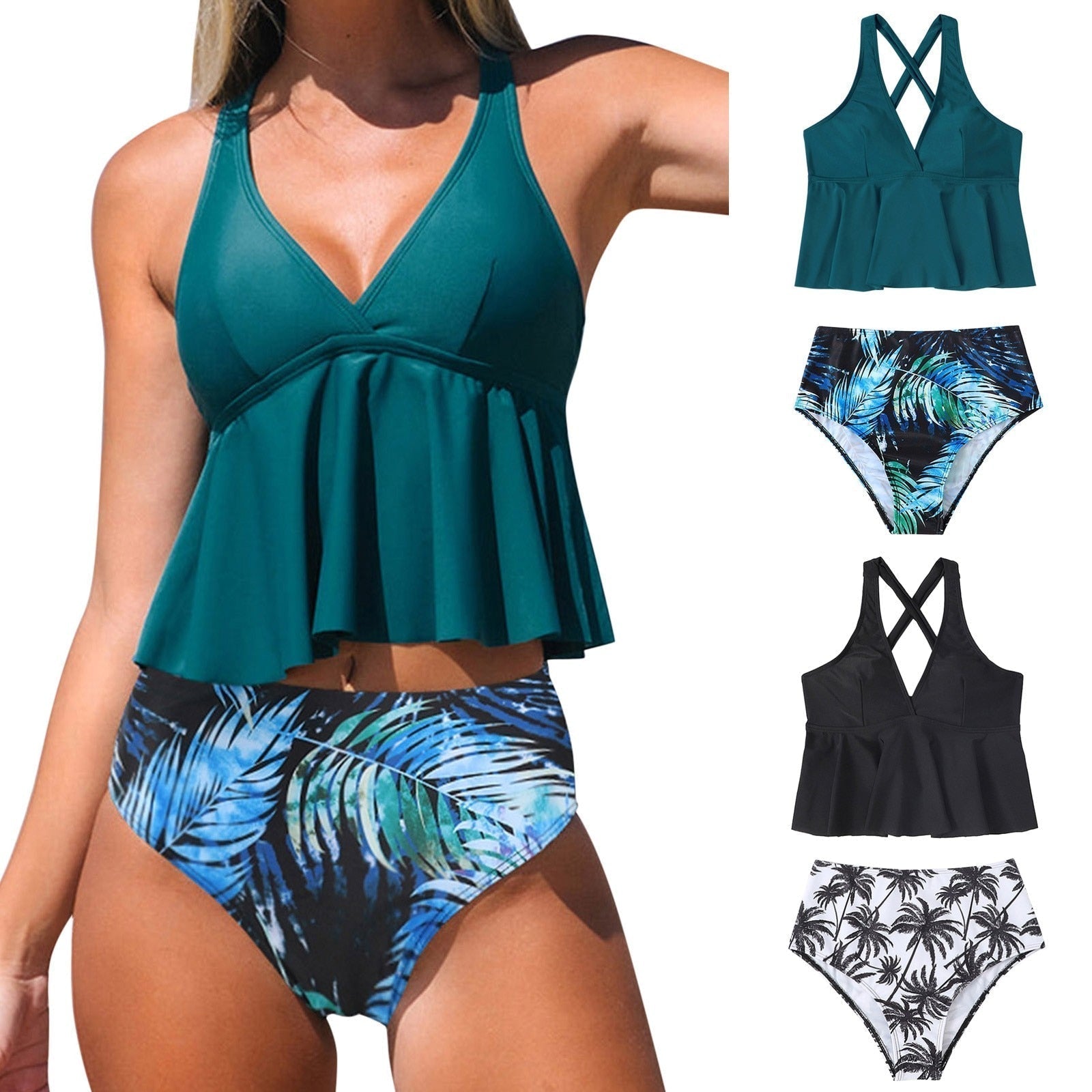 Modioza Langer Rock und Oberteil Set Bikini Shorts Badeanzüge Leopard