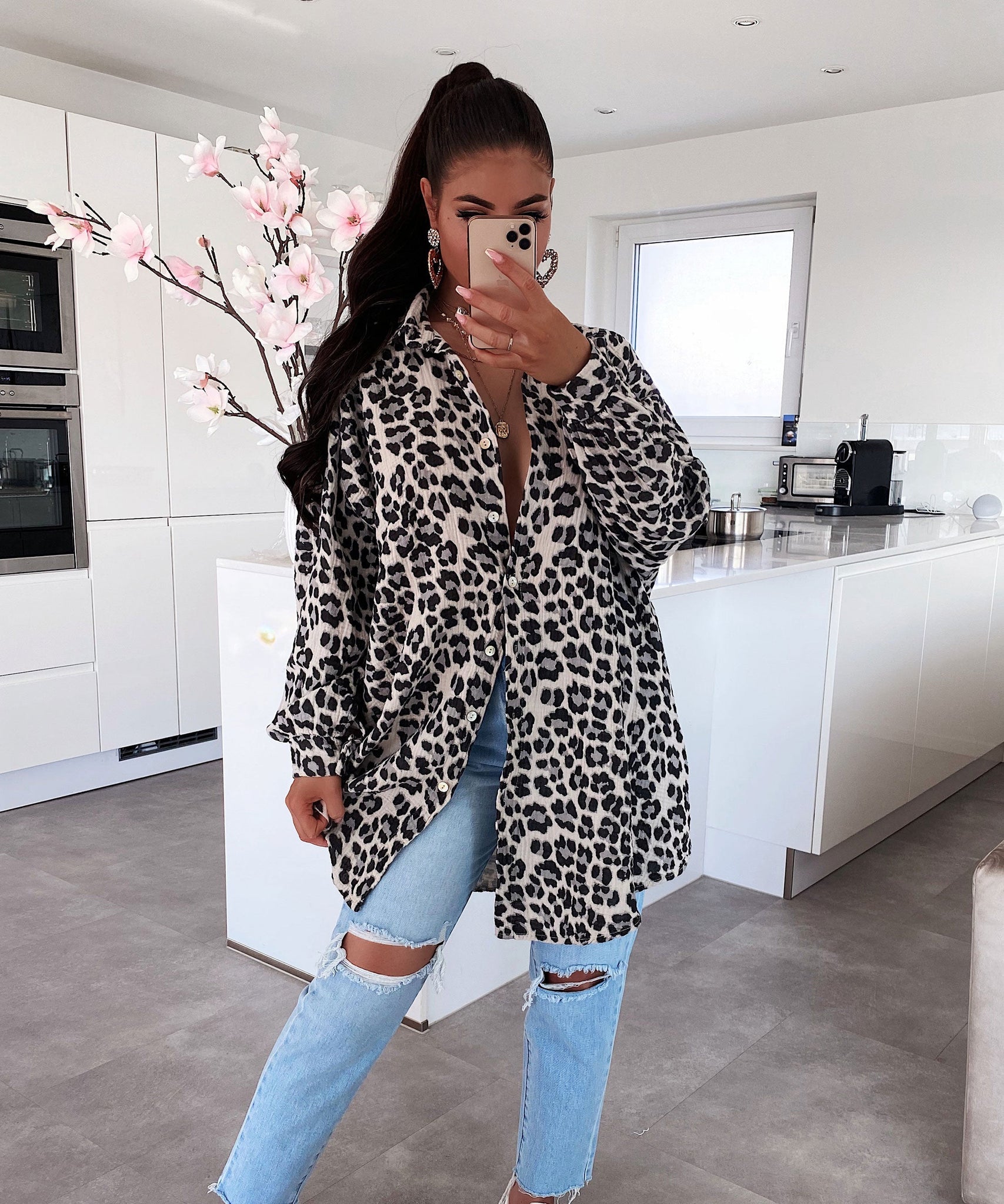 Oversize Musselin Bluse Leo Beige